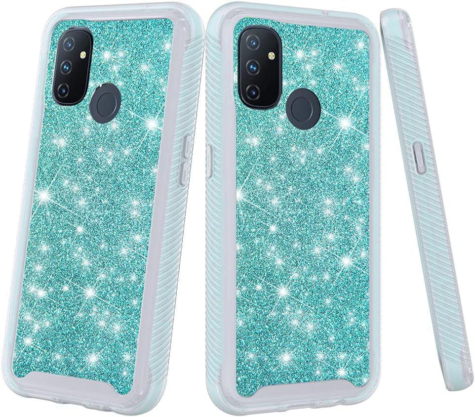 Jackpot Wireless Designed for Oneplus Nord N100 Case, Oneplus N100 Glitter Phone Case with Built in Screen Protector Crystal Clear Bling Sparkly Crystal Shockproof Bumper Protective Phone Cover (Teal)  JACKPOT WIRELESS   