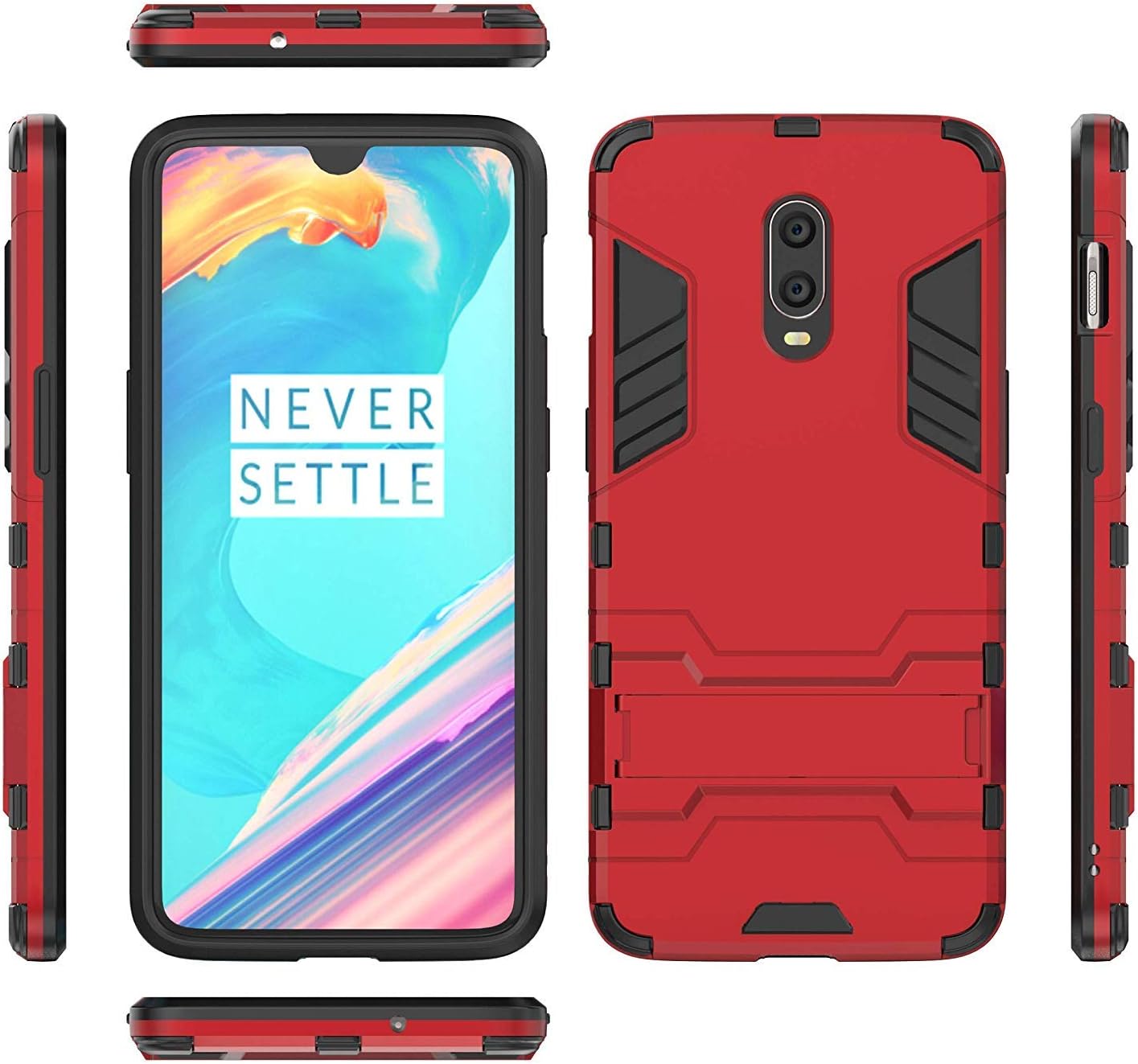 Maijin Case for Oneplus 6T / Oneplus 7 (6.41 Inch) 2 in 1 Shockproof with Kickstand Feature Hybrid Dual Layer Armor Defender Protective Cover (Red)  MaiJin   