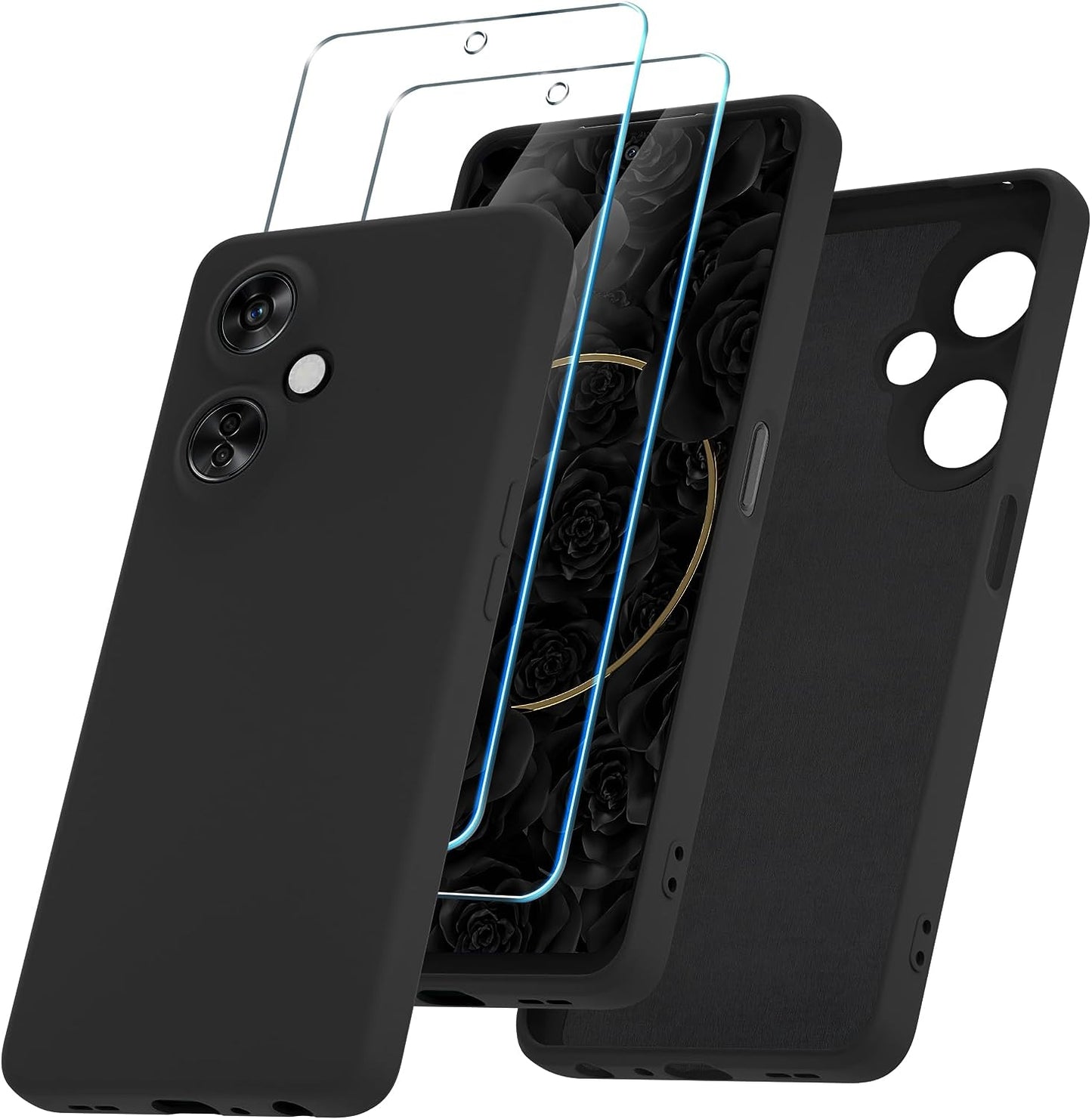 YENAPOON for Oneplus Nord N30 5G Case and 2 Pack Tempered Glass Screen Protector, Slim Liquid Silicone Shockproof Protective Case - Mint Green  YENAPOON Black  