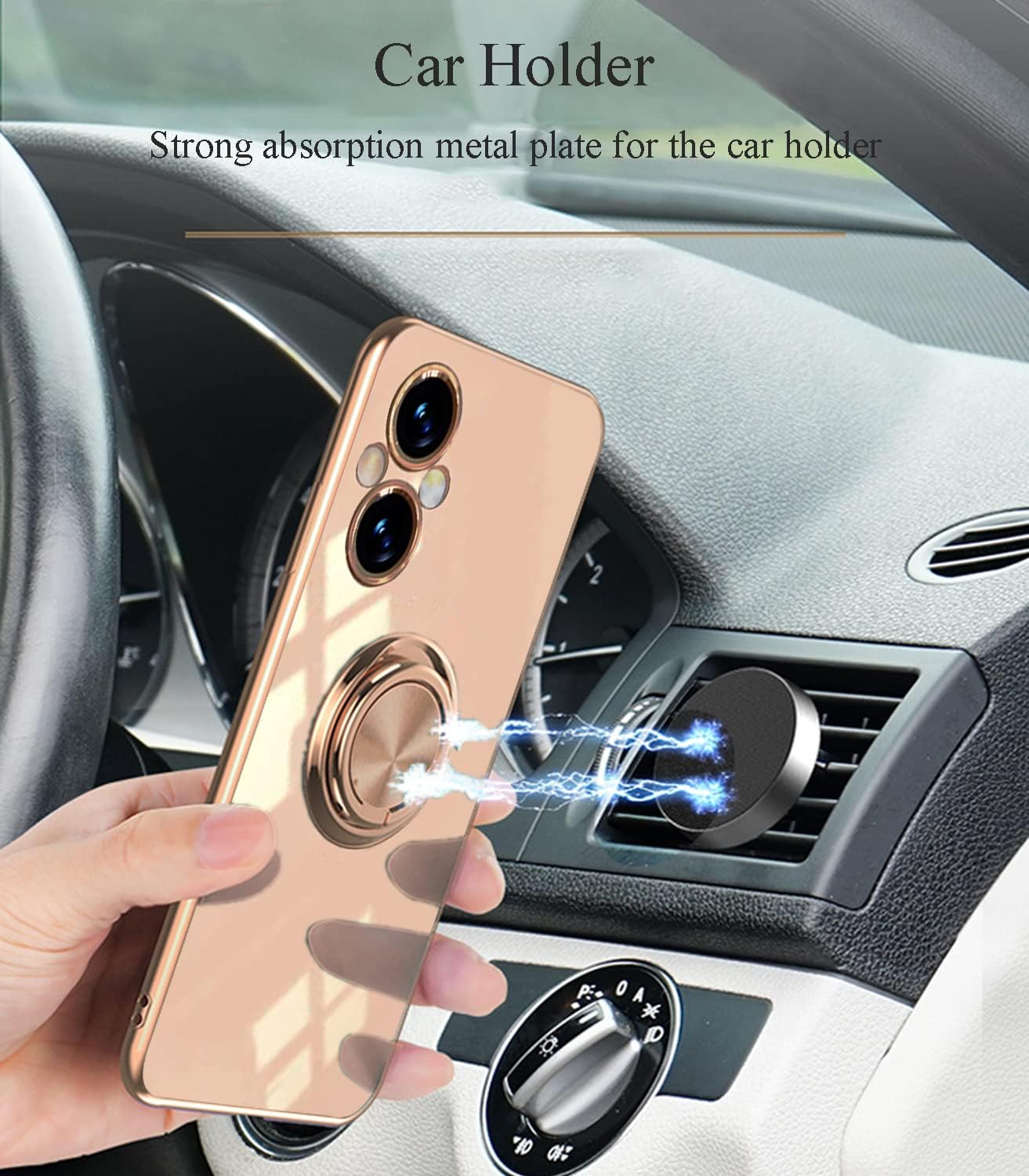 Yarxiawin Compatible for Oneplus Nord N20 5G Case Ring Holder Magnet Silicone, Oneplus N20 5G Case Thin Phone Case Aesthetic Black 360° Rotatable Metal Stand (Pink)  Yarxiawin   