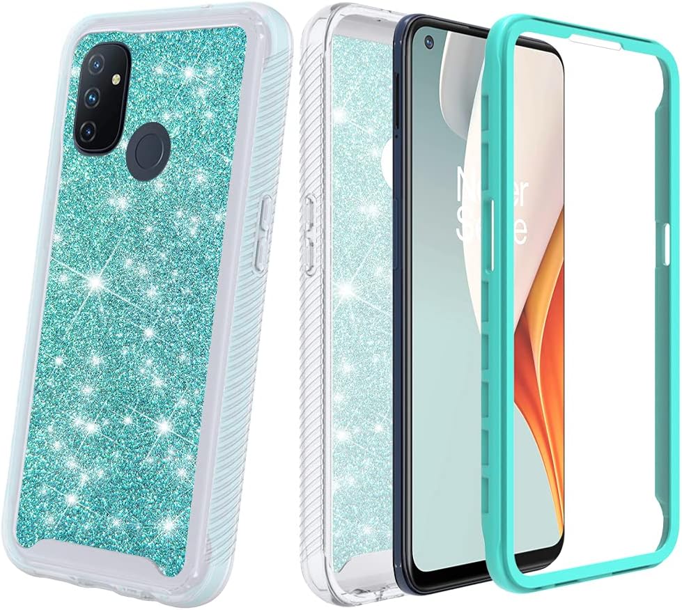 Jackpot Wireless Designed for Oneplus Nord N100 Case, Oneplus N100 Glitter Phone Case with Built in Screen Protector Crystal Clear Bling Sparkly Crystal Shockproof Bumper Protective Phone Cover (Teal)  JACKPOT WIRELESS Teal  