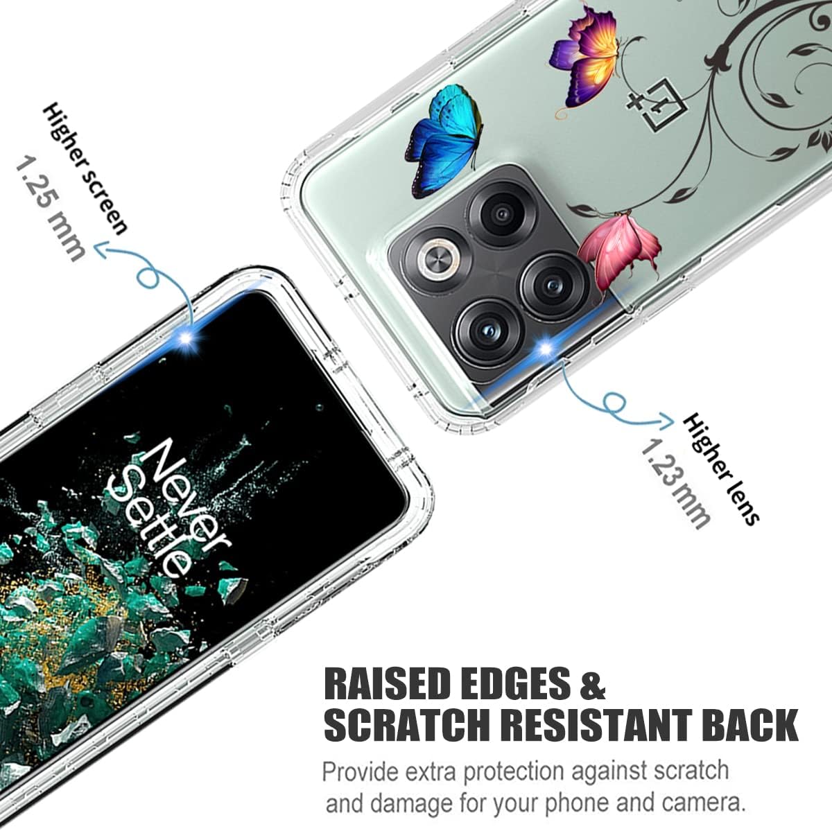 Ueokeird Case for Oneplus 10T 5G/Oneplus Ace Pro Case, CPH2415 Case with Tempered-Glass Screen Protector, Clear Butterfly Pattern Full Body Protective Phone Cover for Oneplus 10T 5G (Butterfly Tree)  Ueokeird   