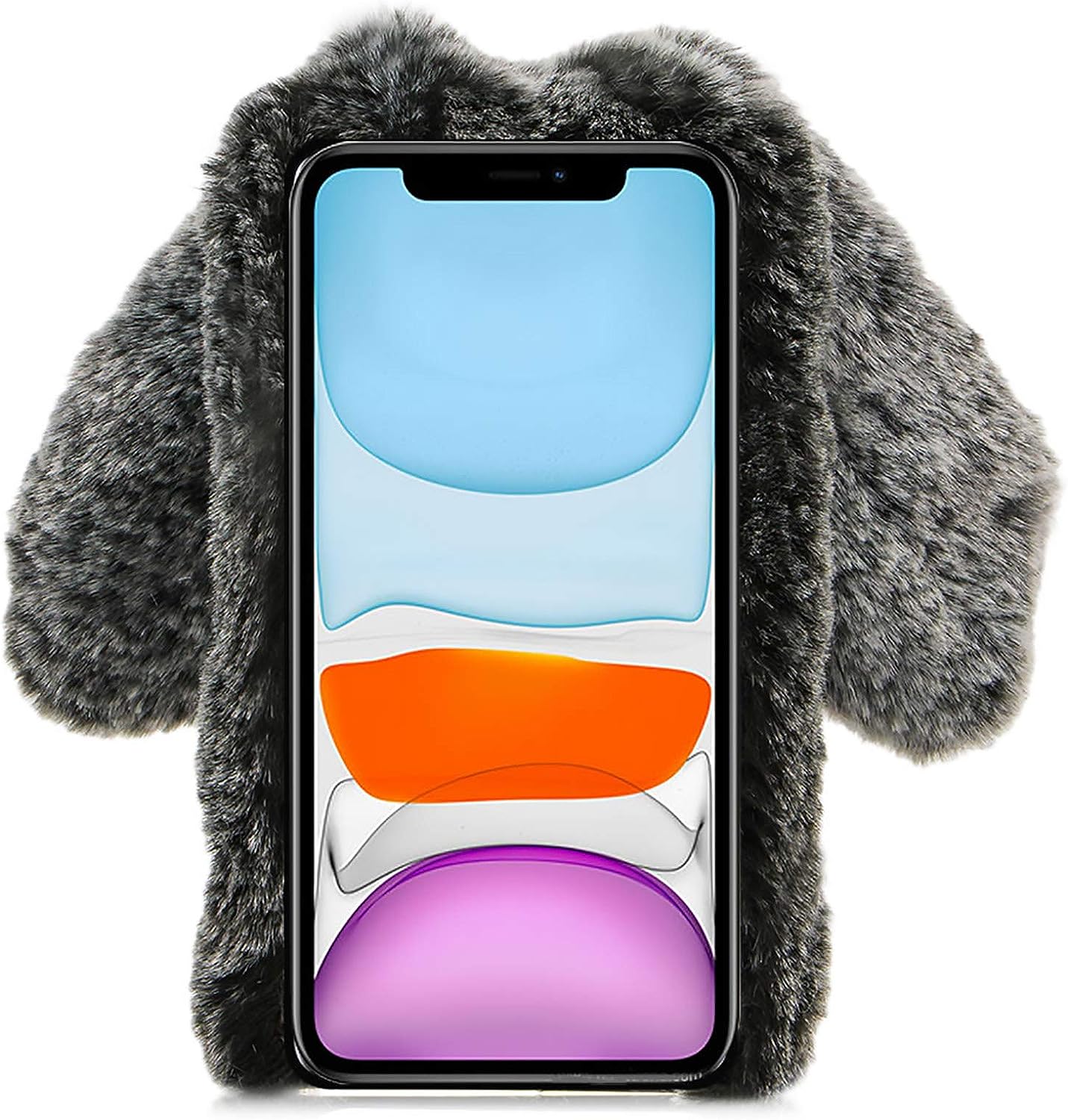LCHDA Rabbit Case for Oneplus Nord N200 5G, Cute 3D Bunny Ears Soft Furry Hairball Fuzzy Warm Winter Faux Fur Plush Fluffy Flexible TPU Bumper Women Girls Protective Skin Cover - Black  LCHDA   