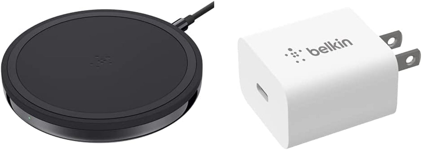 Belkin Quick Charge Wireless Charging Pad - 15W Qi-Certified Charger Pad for Iphone, Samsung Galaxy, Apple Airpods Pro & More - Charge While Listening to Music, Streaming Videos, & Video Calls - Black  Belkin black 7.5W Premium Pad Charger + Charger 20W