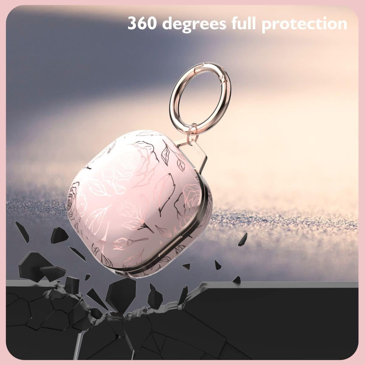 TATOFY Case for Galaxy Buds 2 Pro, Galaxy Buds 2, Galaxy Buds Pro, Galaxy Buds Live, Golden Leaf Golden Flower Hard Case with Carabiner, Support Wireless Charging, LED Visible (Pink & Golden)  TATOFY   