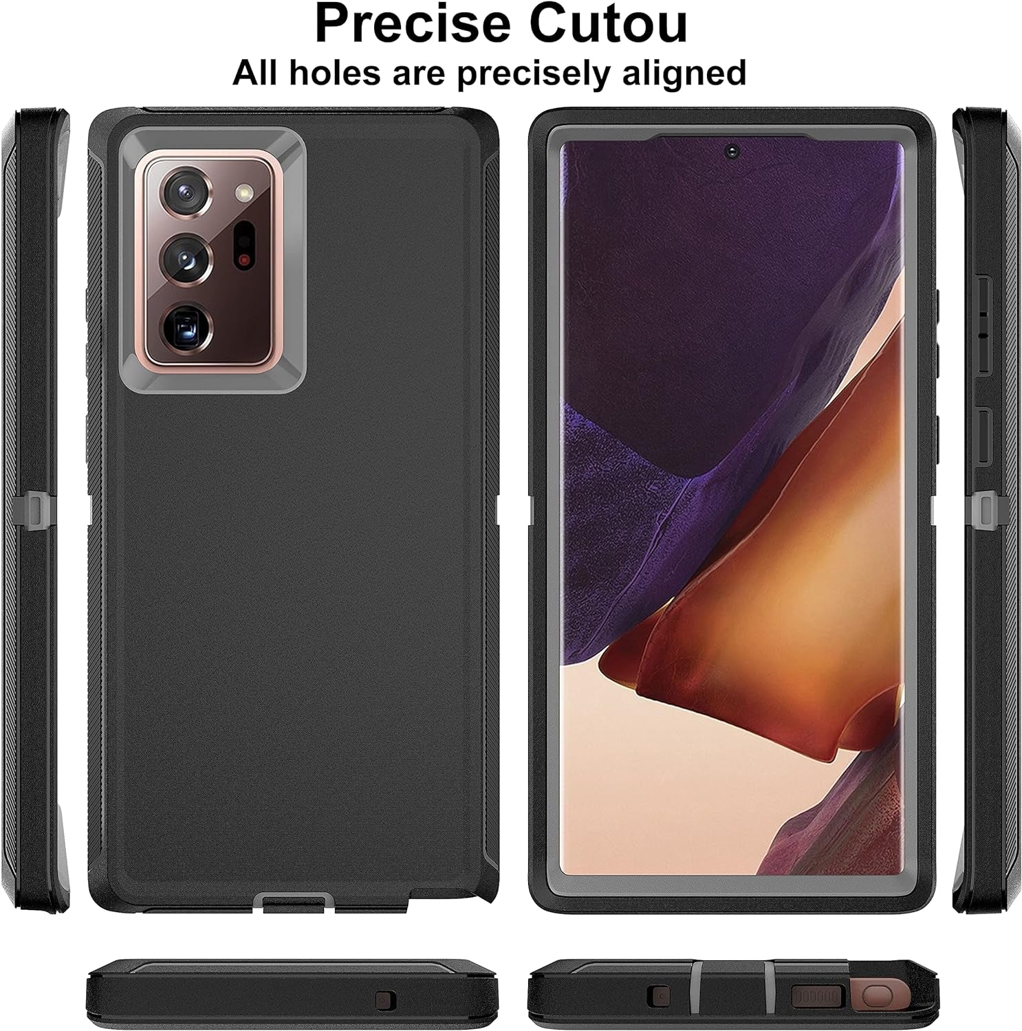 HONG-AMY for Note 20 Ultra Case, Galaxy Note 20 Ultra Case with Self Healing Flexible TPU Screen Protector [2 Pack], 3 in 1 Heavy Duty Protection Case for Samsung Note 20 Ultra 5G(Black/Grey)  HONG-AMY   