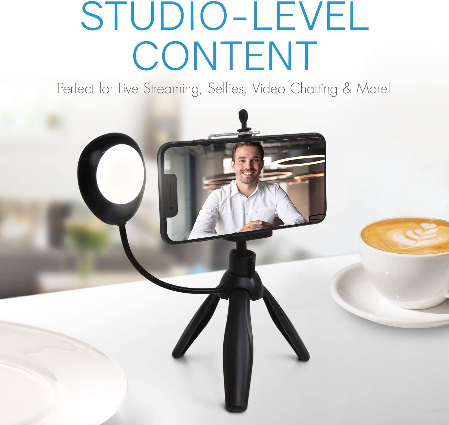 Realm Selfie Content Creator Studio with LED Light & Tripod, Selfie Tripod with Phone Holder & LED Ring Light, Vlogging Tripod, Black (RLMS4BK)  Realm   