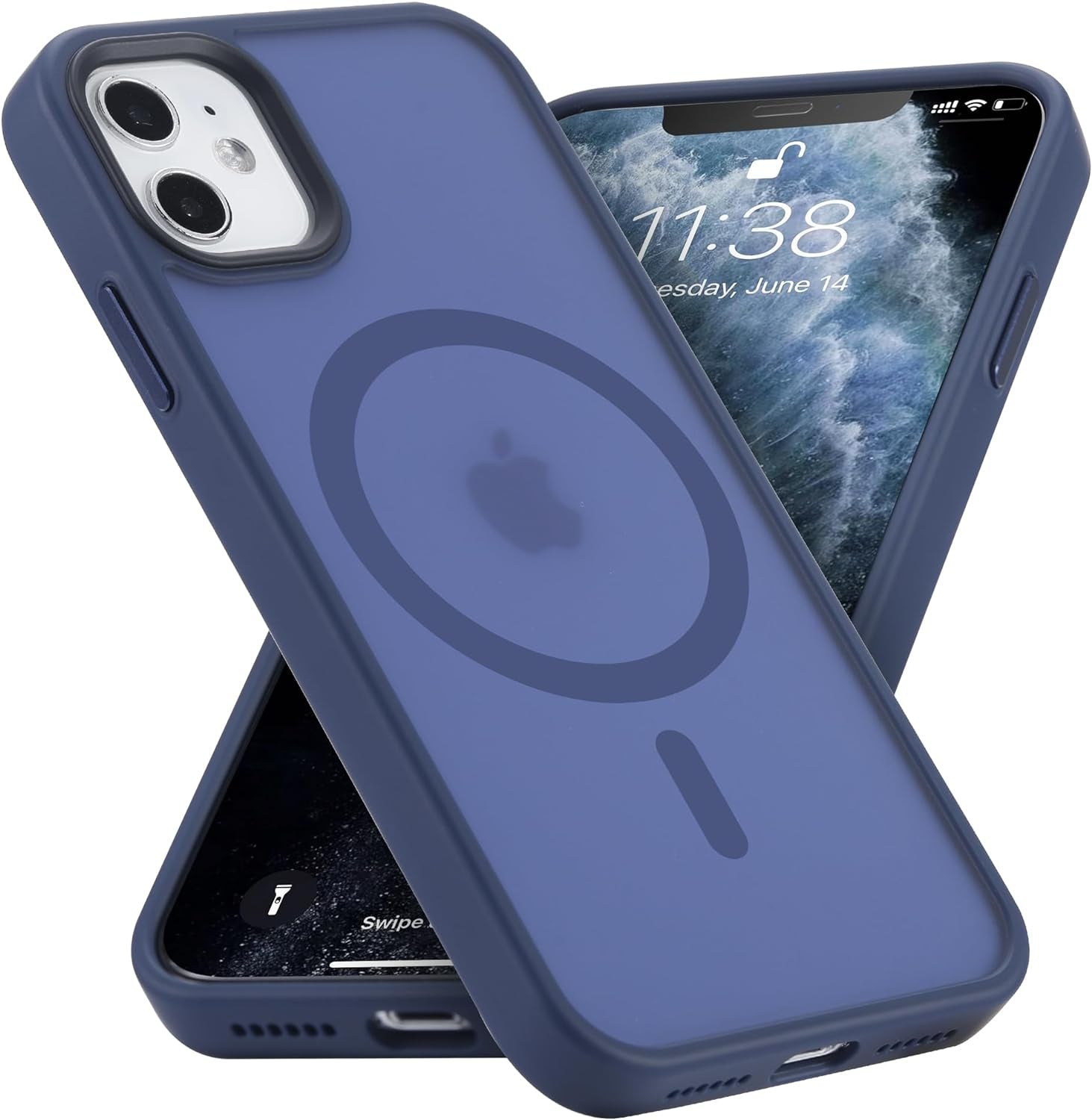 Yriklso for Iphone 11 Magnetic Case, Built in Magnets Compatible with Magsafe, Translucent Matte Hard PC Back Cover + Soft TPU Frame Slim Bumper Case for Iphone 11 （6.1"）,Black  Yriklso Matte Blue  