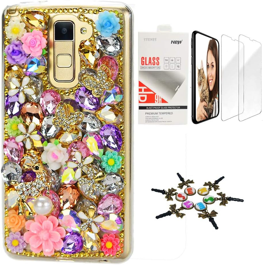 STENES Bling Case Compatible with LG V40 Thinq - Stylish - 3D Handmade [Sparkle Series] Luxury Peacock Flowers Design Cover with Screen Protector [2 Pack] - Red  STENES Deer Butterfly Rose Flowers Floral / Colorful Design For Lg V40 Thinq 
