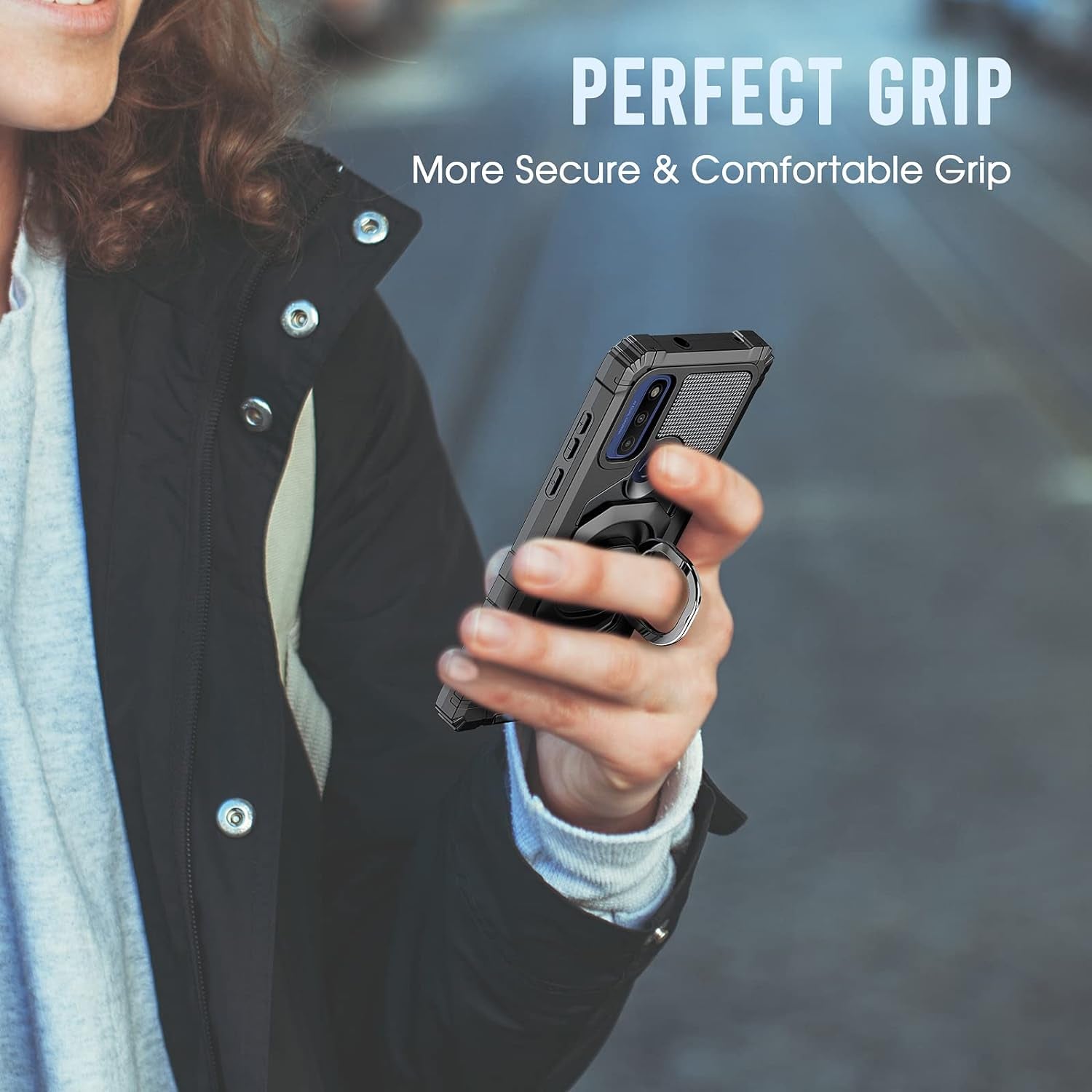 For Motorola Moto-G Pure Case: with Tempered Screen Protector & Built in 360° Adjustable Ring Kickstand Shockproof Protection TPU Bumper Armor Design Phone Cover for Moto G Pure - Black  TUNKARMOR   