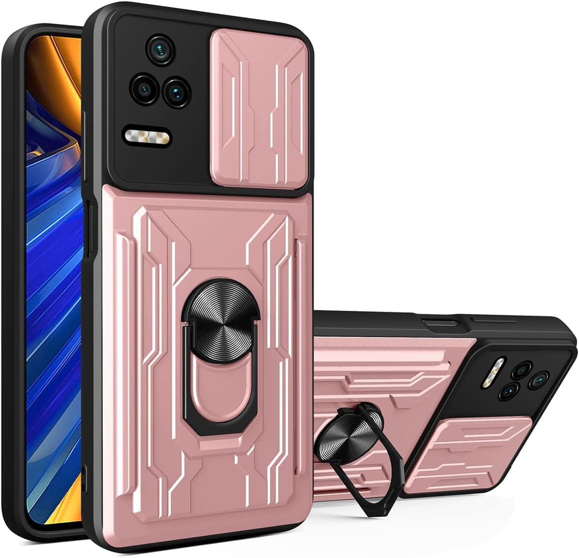 Ccsmall for Xiaomi Poco F4 Case Sliding Window Case with Card Holders, Redmi K40S Cover with Slide Camera Protection Built-In Magnetic Kickstand Case for Xiaomi Redmi K40S/Poco F4 LJK Black  CCSmall Rose Gold Xiaomi Poco F4 