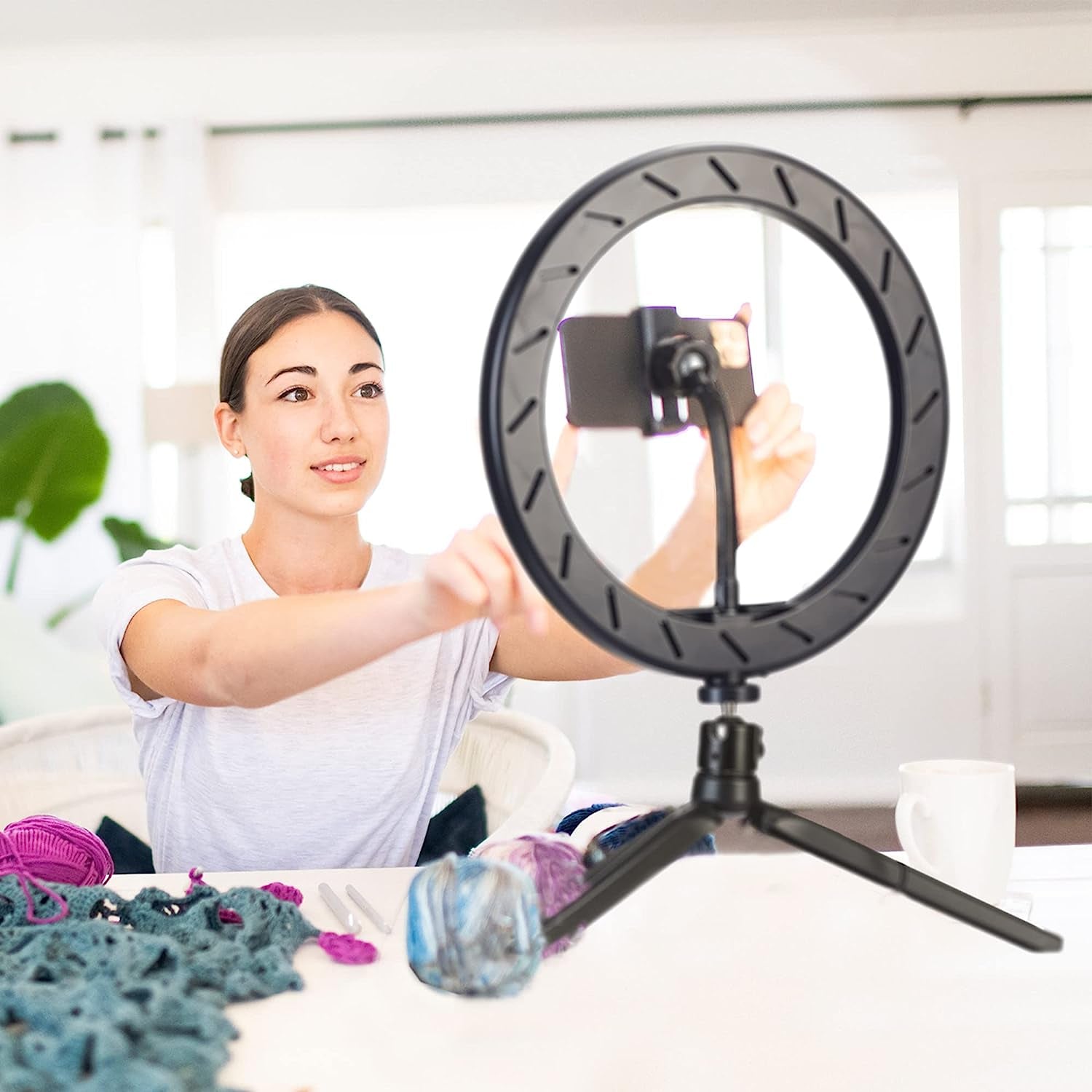 Globe Electric 13338 10'' Ring Light with Tripod Stand, LED Integrated Circle Light with Phone Holder for Live Stream/Makeup/Youtube Video/Tiktok, Compatible with All Phones, Adjustable Height  Globe Electric   