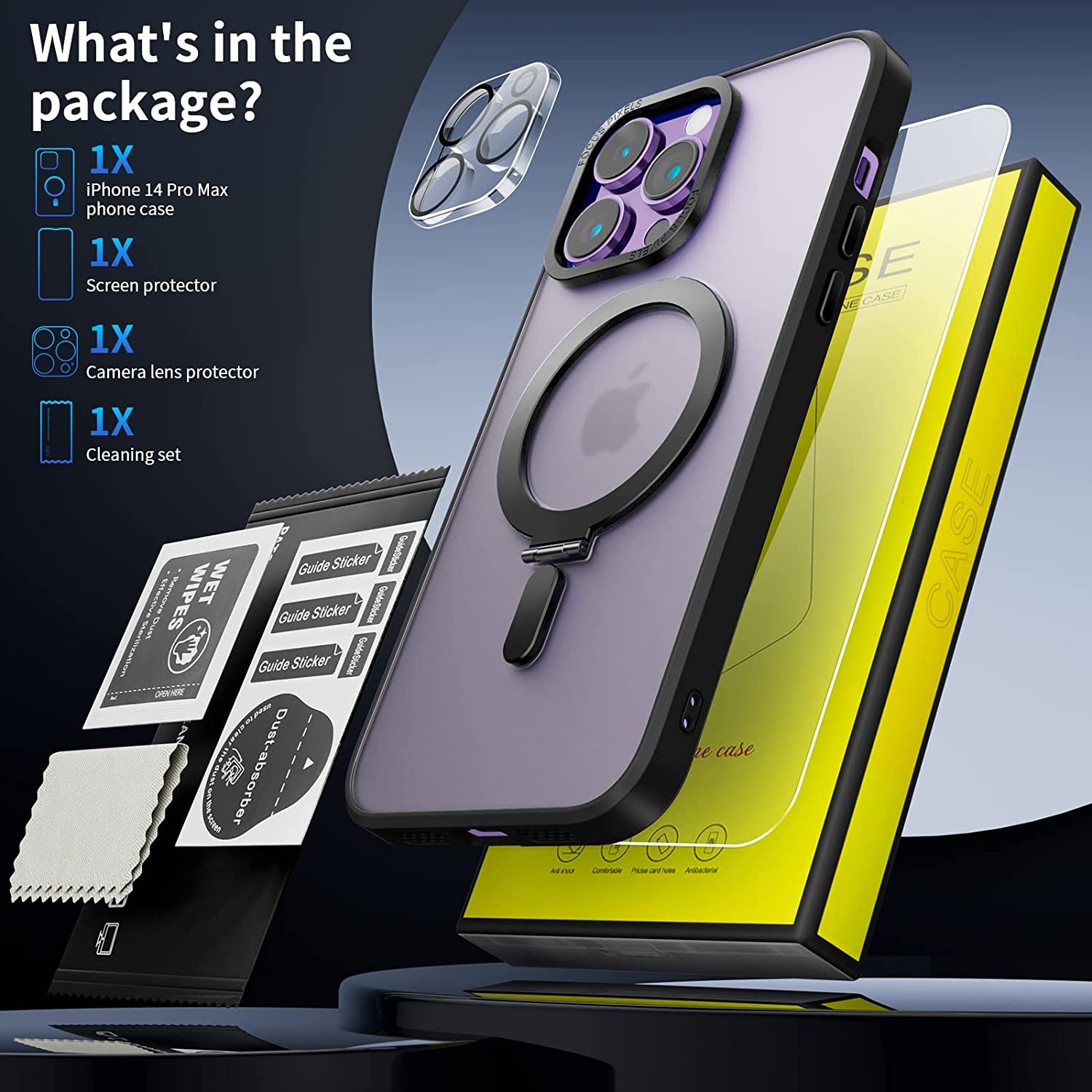 Niufoey Magnetic Stand Case for Iphone 14 Pro Max Case with Invisible Stand,[Compatible with Mag Safe][Translucent Matte Case][Tempered Glass Screen Protector+Camera Lens Protector] 6.7 Inch, Black  niufoey   