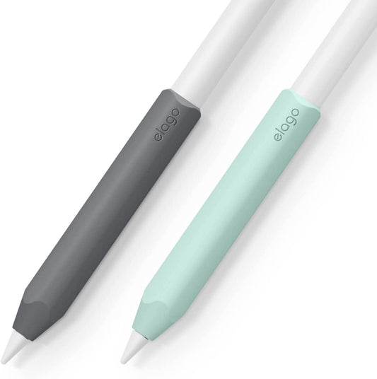 Elago Pencil Grip 2 Pack Silicone Holder Sleeve Compatible with Apple Pencil 2Nd &1St Generation, Compatible with Double Tap [Dark Grey & Mint]  elago   