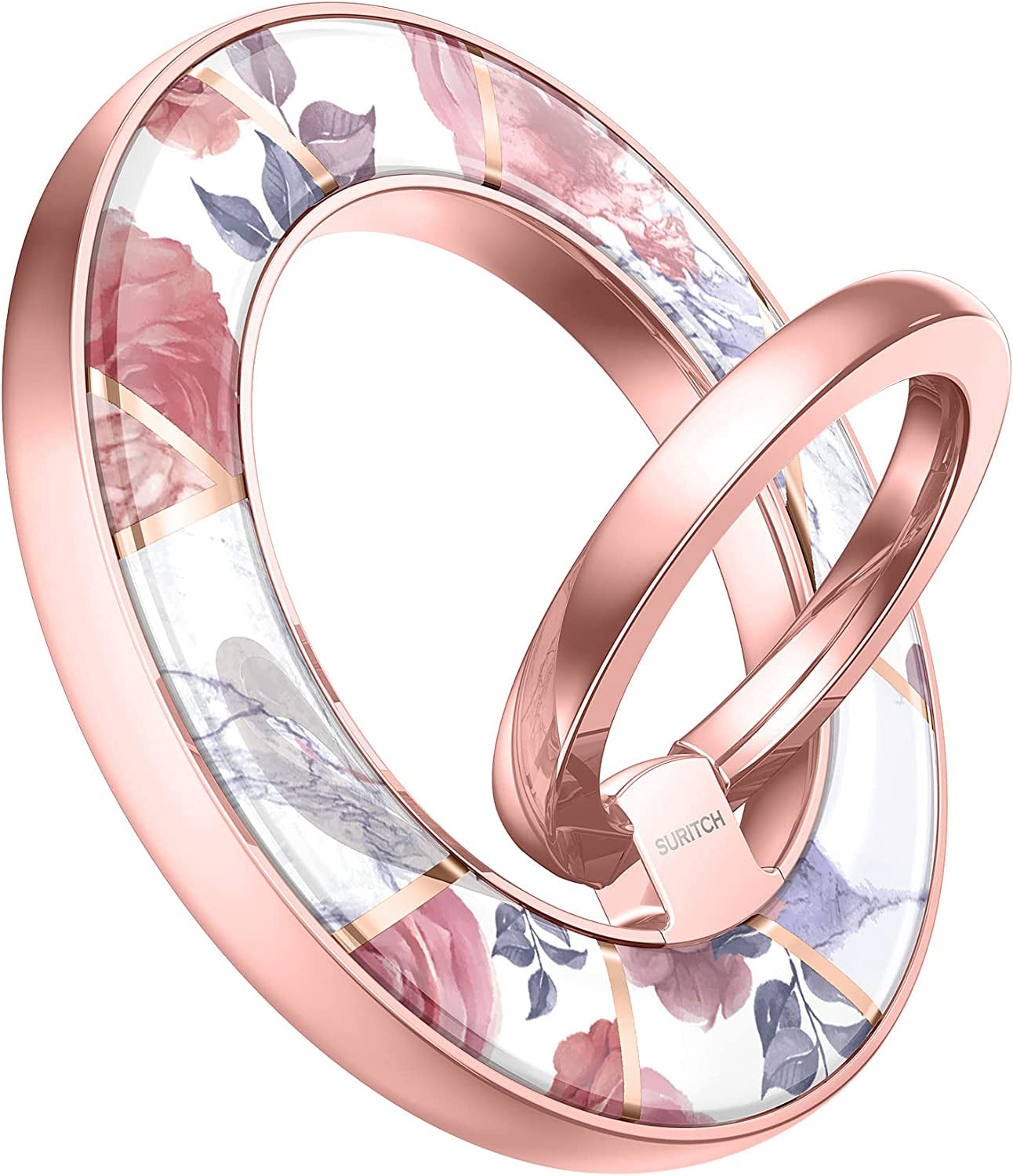 SURITCH Magnetic Cell Phone Ring Holder Grip for Iphone 14/13/12(Pro, Pro Max, Plus, Mini), Finger Grip Folding Adjustable Kickstand for All Magsafe Iphone-Compatibles, Purple Cosmos  SURITCH Rose Marble  