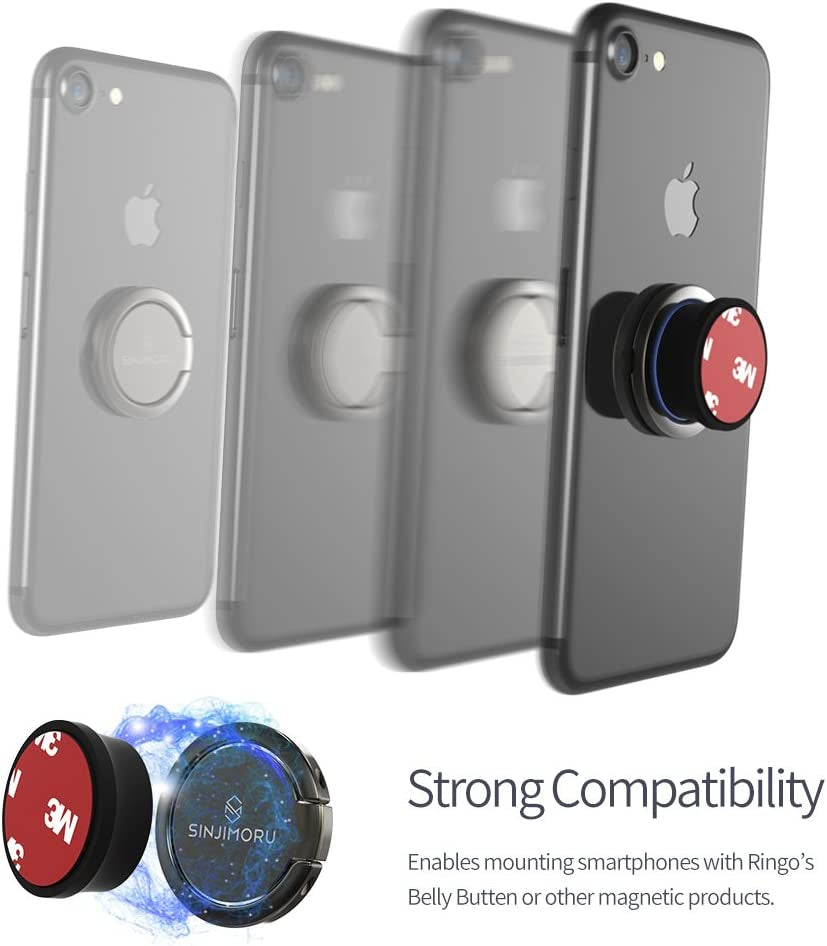 Sinjimoru Phone Ring Holder & Finger Ring Stand 360° Rotation, Phone Grip Kickstand for Iphone Attachable to Magnetic Car Mount Finger Loop for Cell Phone. Ringo Mini Metallic Black  Sinjimoru Co.Ltd   