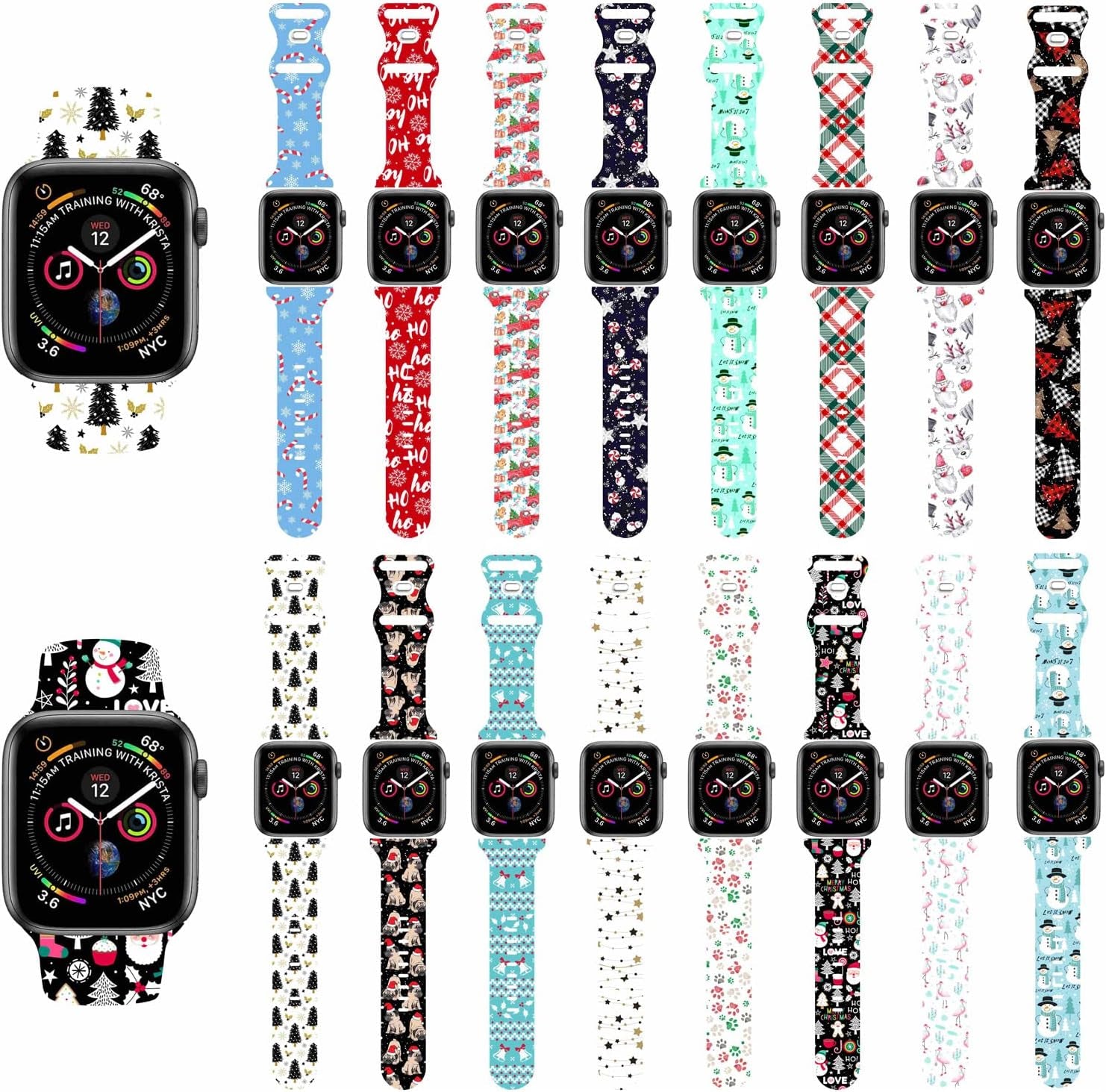 Breathable Christmas Pattern Bands Compatible with Apple Watch 42Mm 44Mm 45Mm M/L,Girls Women Men Colorful Soft Silicone Wristband Strap for Iwatch SE & Series 8/7/6/5/4/3/2/1 (Christmas Plaid)  HYHMXB   