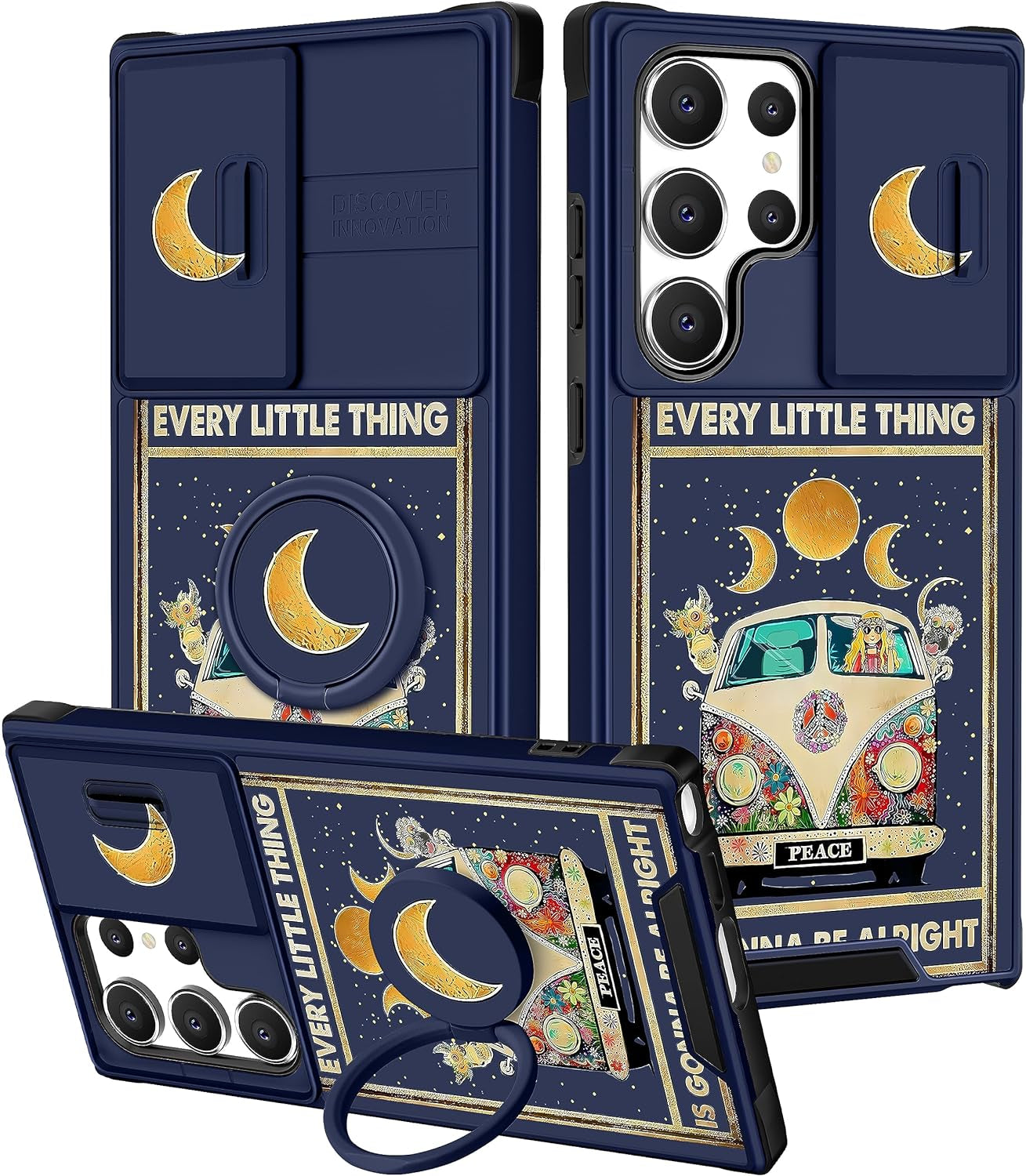 Funermei (2In1 for Samsung Galaxy S22 Ultra Case for Women Cute Cats Girls Animals Phone Cover Kawaii Girly Blue Pretty Design with Camera Cover+ Ring Stand Funda for Galaxy S22 Ultra Case 5G  Funermei 2-For S22 Ultra-Little Bus  