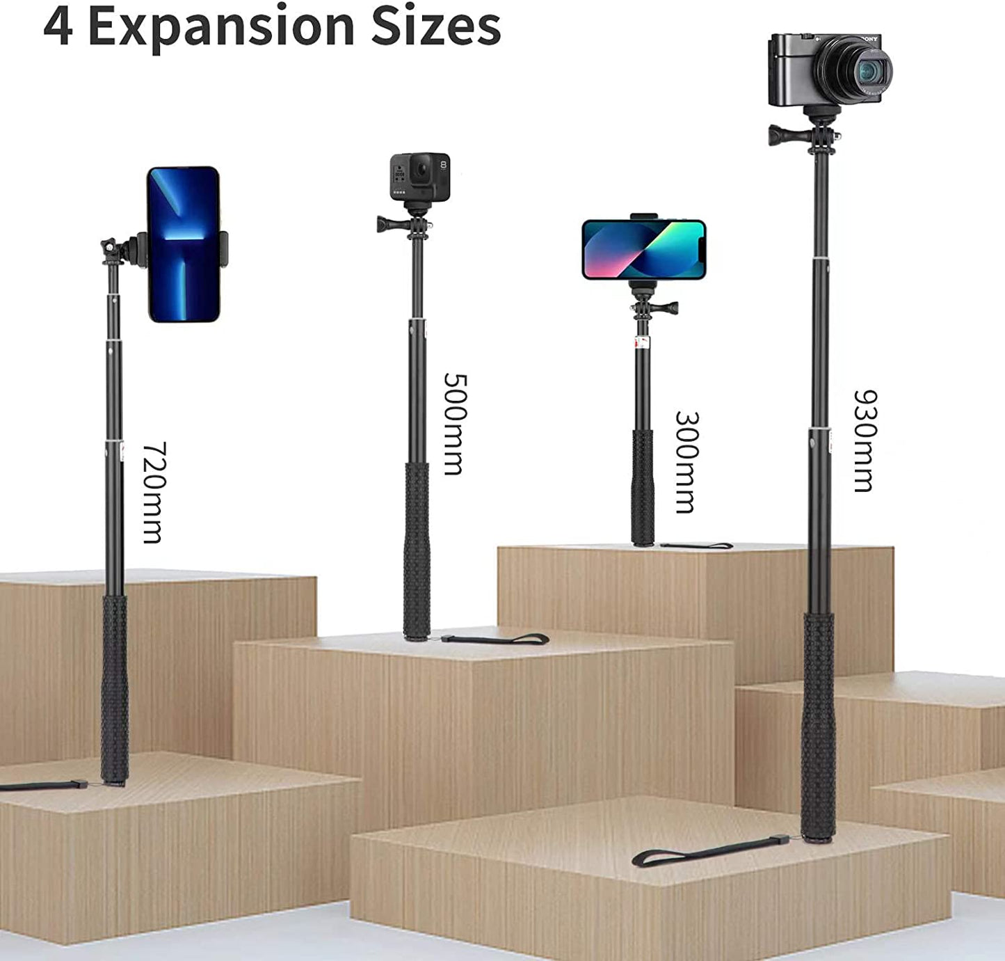 Extendable Aluminum Selfie Stick/Monopod, Compatible for Gopro Hero 10 9 8 7 6 5 4 3 2 Fusion Max, OSMO Action,Akaso, SJCAM Action Camera and Cell Phone Accessories  DADE FAC   