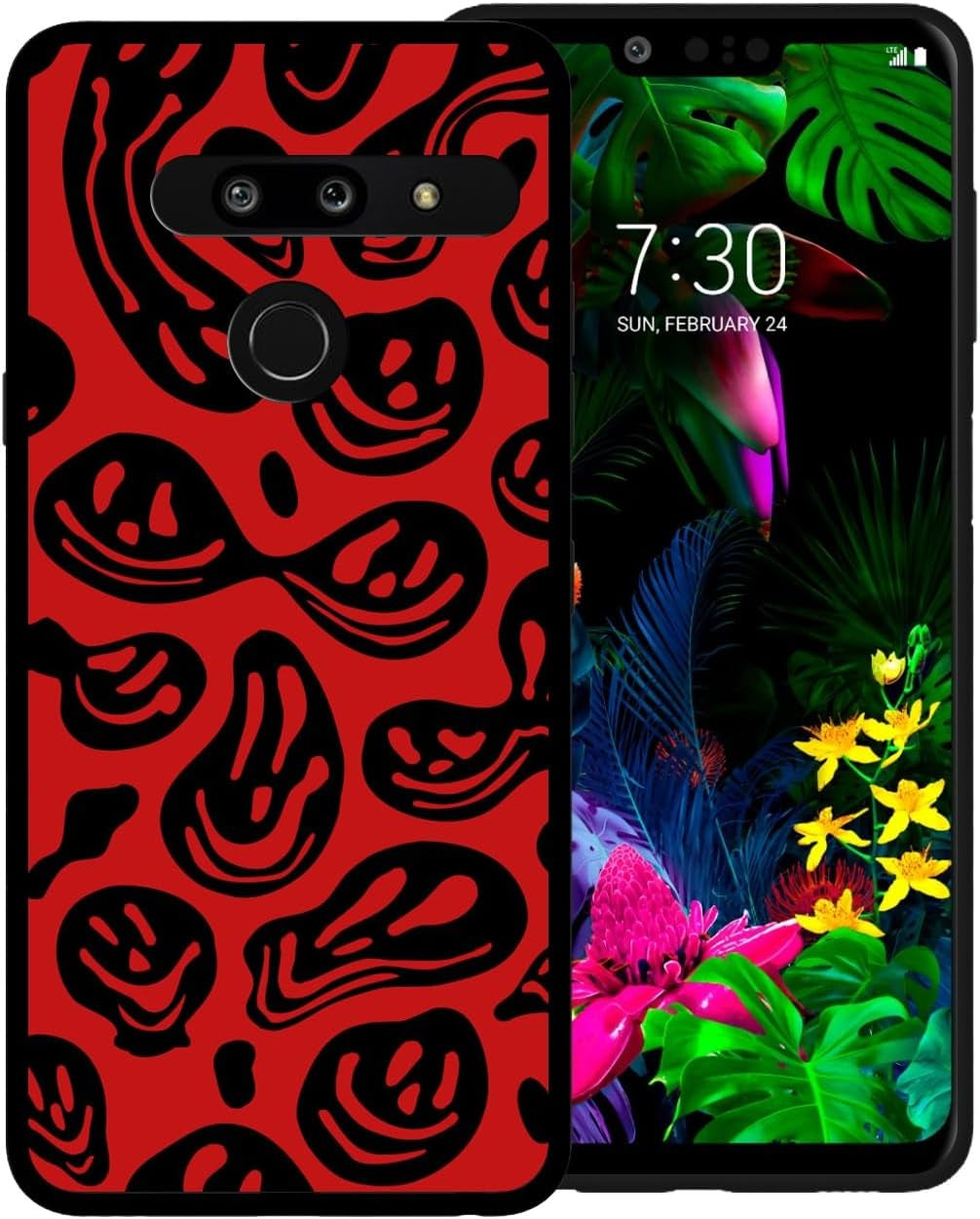 Zaztify Phone Case for LG G8 Thinq, Pastel Pink White Funny Trippy Dripping Smile Melted Hippie Smiling Skull Ghost Face Shockproof Protective Cover Shell  zaztify Red Black Trippy Face  