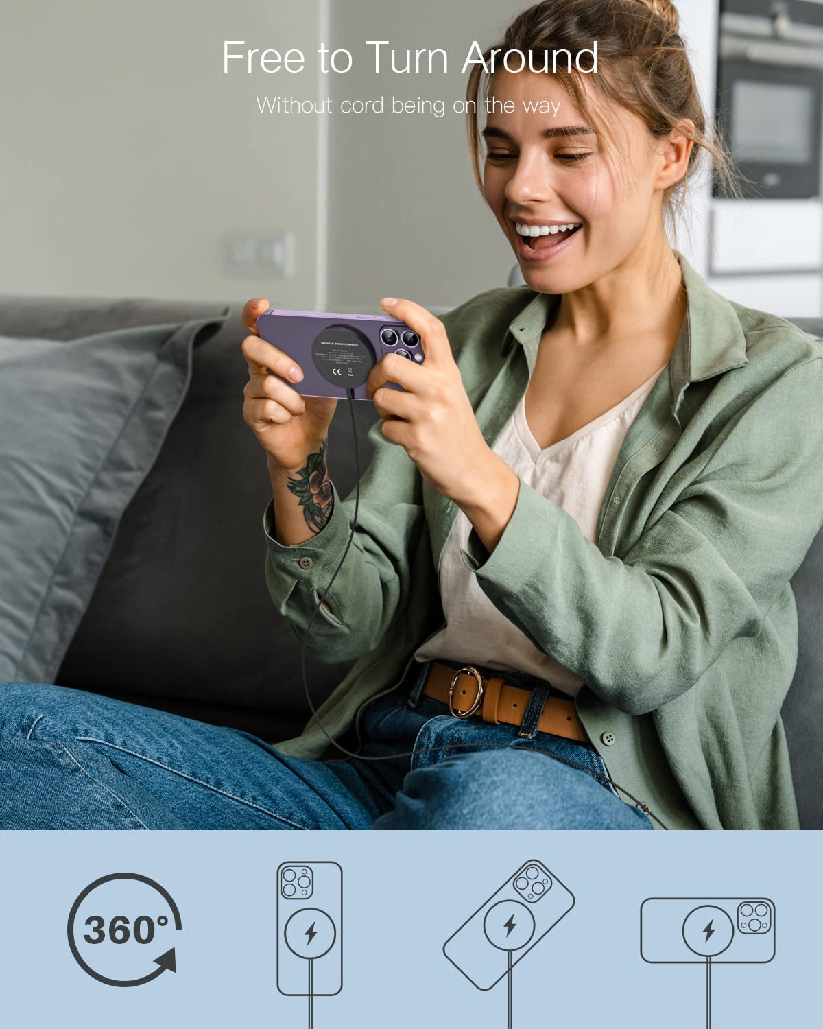 2 Pack Magnetic Wireless Charger Compatible with Magsafe Charger for Iphone 14 Pro Max/14 Plus/Iphone 13 Pro Max/13 Mini/Iphone 12, Magnetic Wireless Charging Pad for Airpods 3/2/Pro,Mag Safe Charger  YW100A   