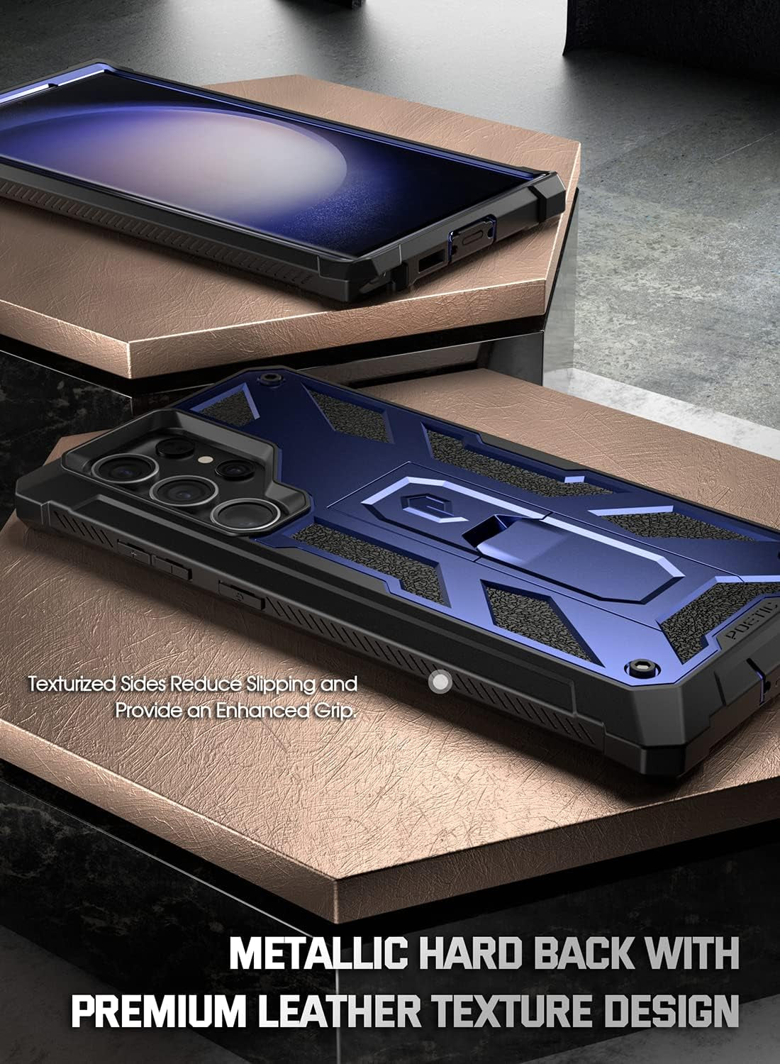 Poetic Spartan Case for Samsung Galaxy S23 Ultra 5G 6.8 Inch, Built-In Screen Protector Work with Fingerprint ID, Full Body Rugged Shockproof Protective Cover Case with Kickstand, Midnight Blue  Poetic   