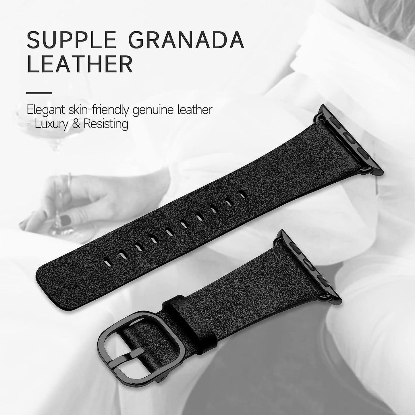 Eyamumo Thin Leather Band Compatible with Apple Watch Bands 41Mm 40Mm 38Mm Women, Genuine Leather Bands Wristbands Replacement Straps for Apple Iwatch SE2 SE Series 8 7 6 5 4 3 2 1  Eyamumo   
