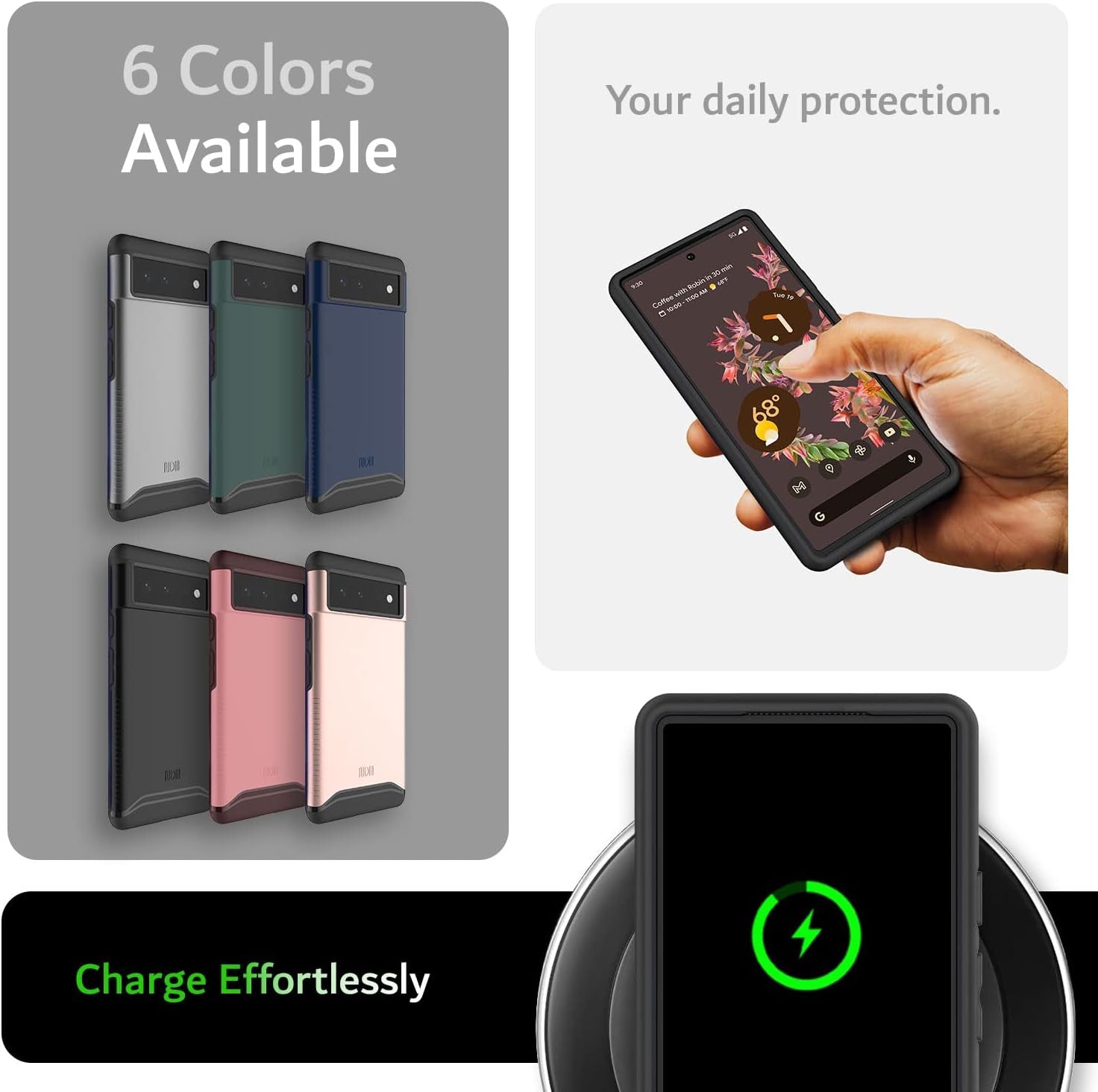 TUDIA Dualshield Designed for Google Pixel 6 Case (2021), [Merge] Shockproof Military Grade Slim Heavy Duty Dual Layer Tough Protection for Pixel 6 Phone Case - Metallic Slate  TUDIA   