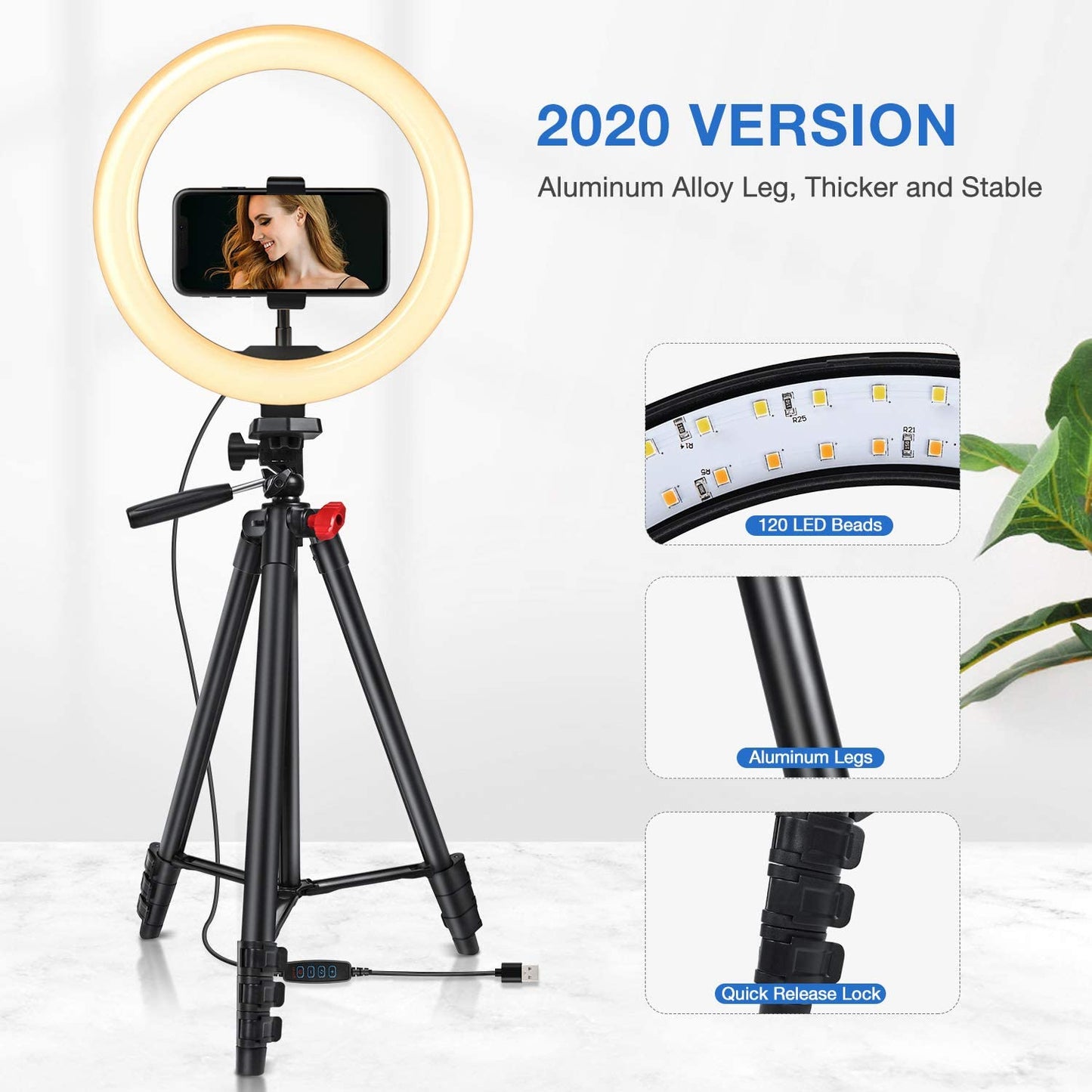 Yesker 10'' Ring Light with 51” Tripod Flexible Stand LED Selfie Ringlight 10 Brightness with Camera Remote Shutter Phone Holder for Tiktok Youtube Video Live Stream Makeup…  yesker   