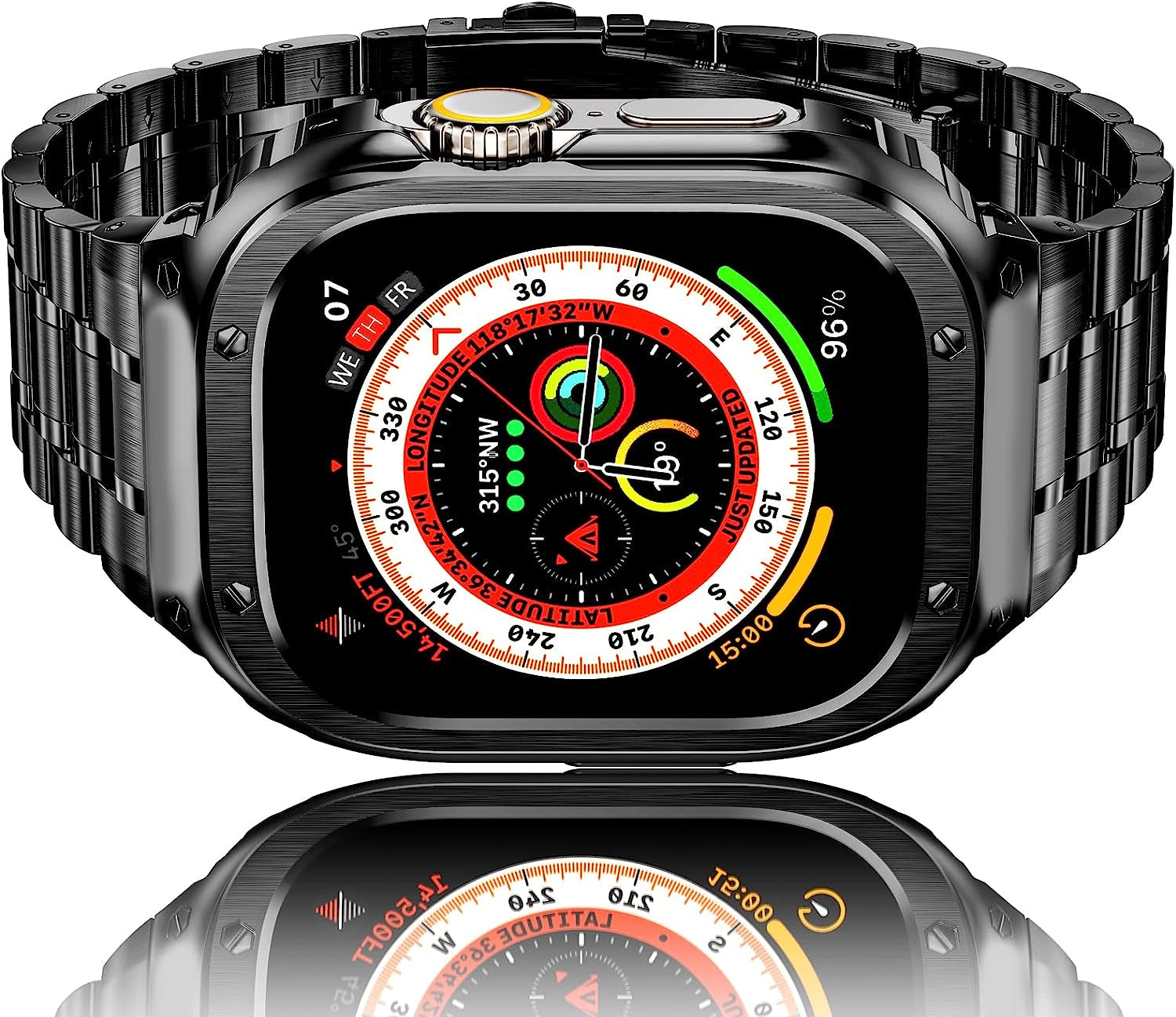 Amznew Apple Watch Band with Case Compatible for Iwatch Series Ultra(49Mm) 8/7(45Mm/41Mm) 6/5/4/Se(44Mm/40Mm) 3/2/1(42Mm/38Mm), Stainless Steel Iwatch Bands and Metal Bumper Cover for Men  Amznew   