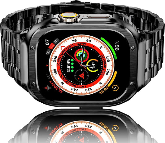 Amznew Apple Watch Band with Case Compatible for Iwatch Series Ultra(49Mm) 8/7(45Mm/41Mm) 6/5/4/Se(44Mm/40Mm) 3/2/1(42Mm/38Mm), Stainless Steel Iwatch Bands and Metal Bumper Cover for Men  Amznew   