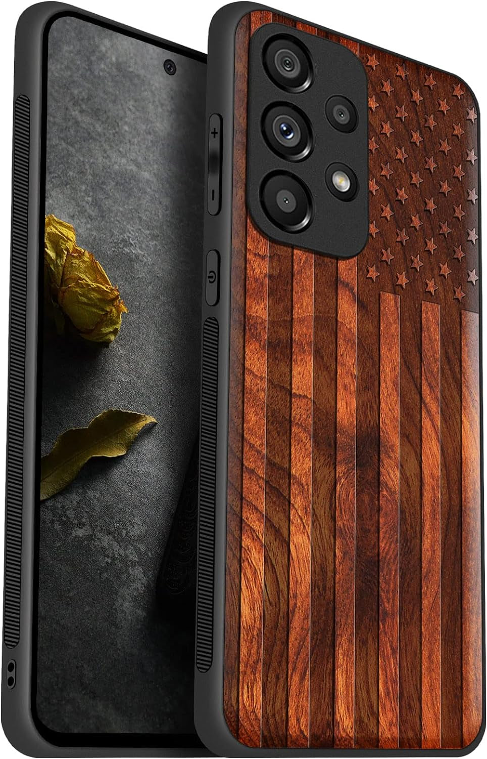 Carveit Wood Case for Samsung Galaxy A53 5G Case [Natural Wood & Black Soft TPU] Shockproof Protective Cover Unique & Classy Wooden Case Compatible with Galaxy A53 5G Case (Natural Wood-Blackwood)  Carveit Flag-Rosewood A53(5G)-Rosewood 