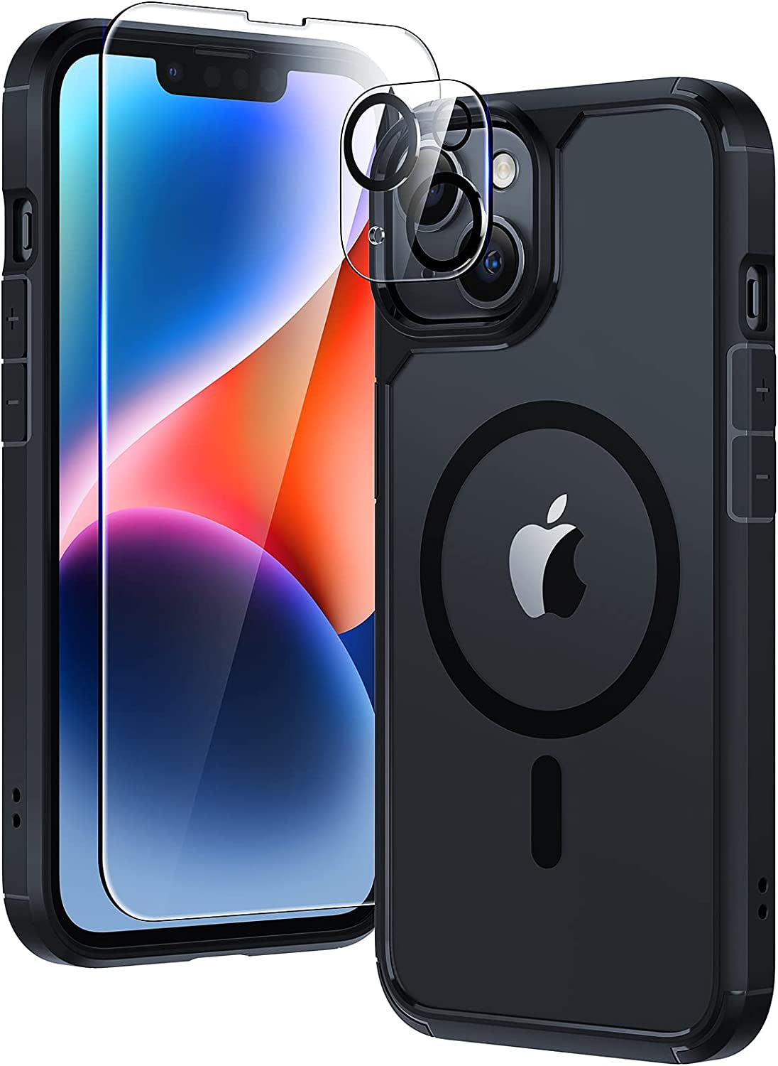 TAURI 5-In-1 Magnetic Designed for Iphone 13 for Iphone 14 Case, [Compatible with Magsafe] with 2 Screen Protector +2 Camera Lens Protector, Shockproof Phone Case for Iphone 13/14, Blue  TAURI Black  