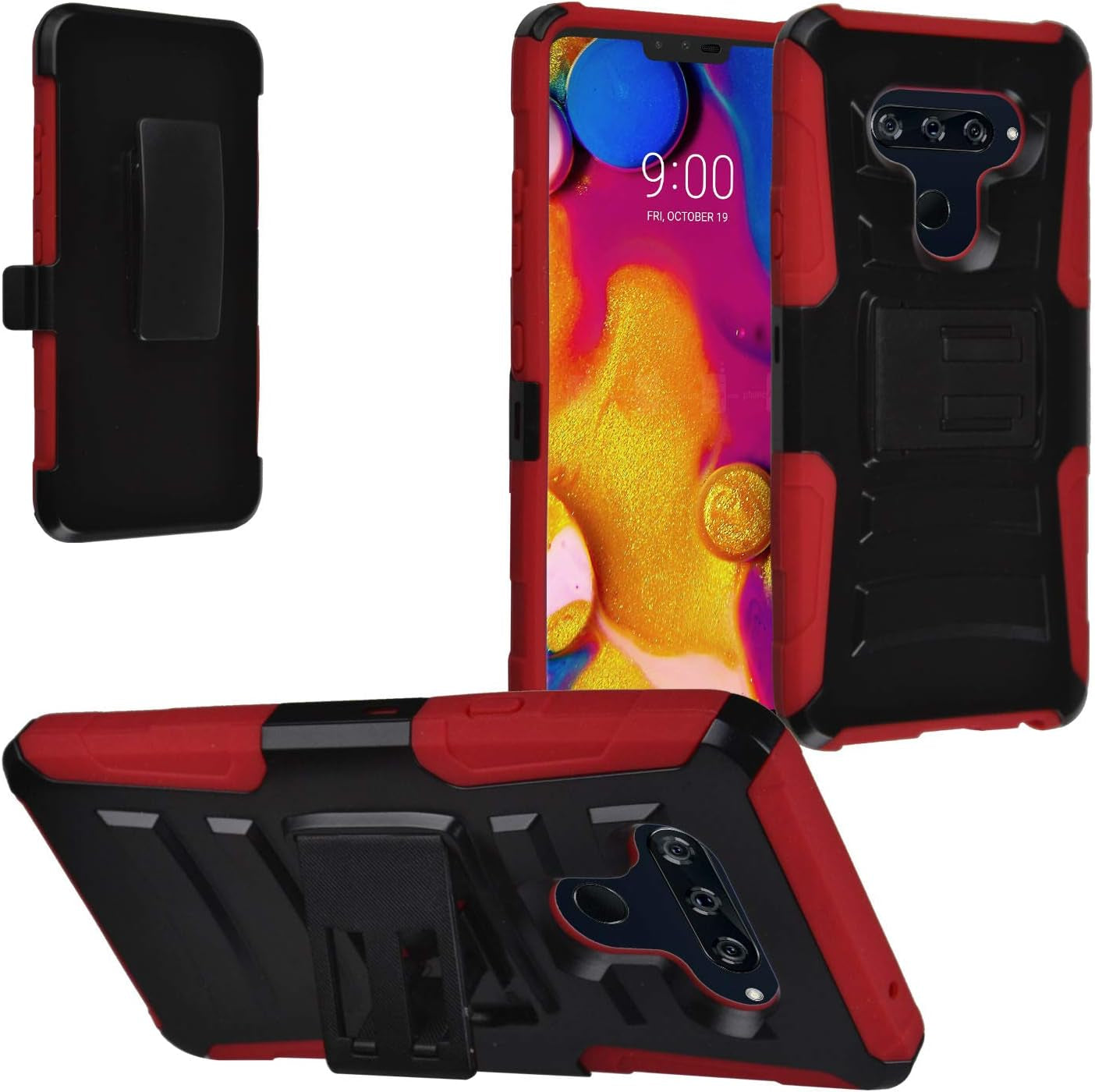 Eaglecell - Compatible with LG V40 Thinq - Hybrid Armor Case W/Stand/Belt Clip Holster - CV1 Black  Eaglecell Cv1 Red/Black  
