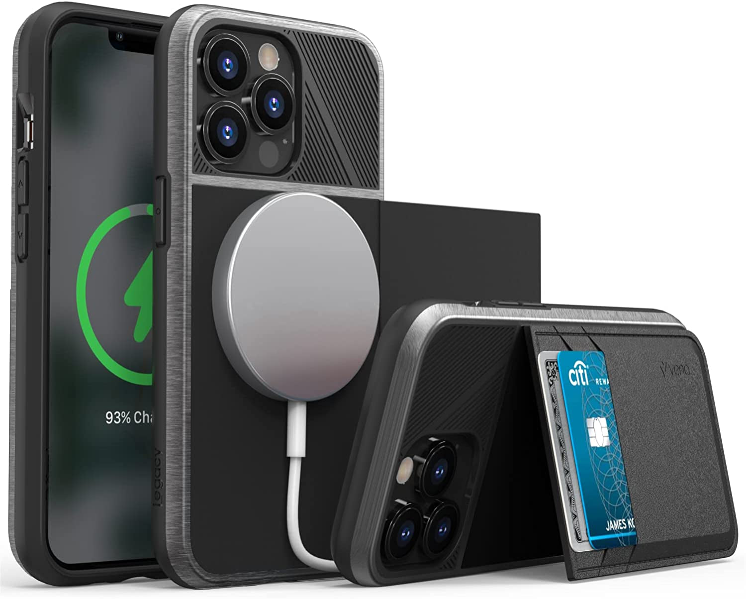 VENA Legacy Card Holder Wallet Case Compatible with Apple Iphone 13 Pro (6.1"-Inch), (Compatible with Magsafe, RFID Anti-Theft) Slim Profile Card Slot Cover with Kickstand - Space Gray  Vena   