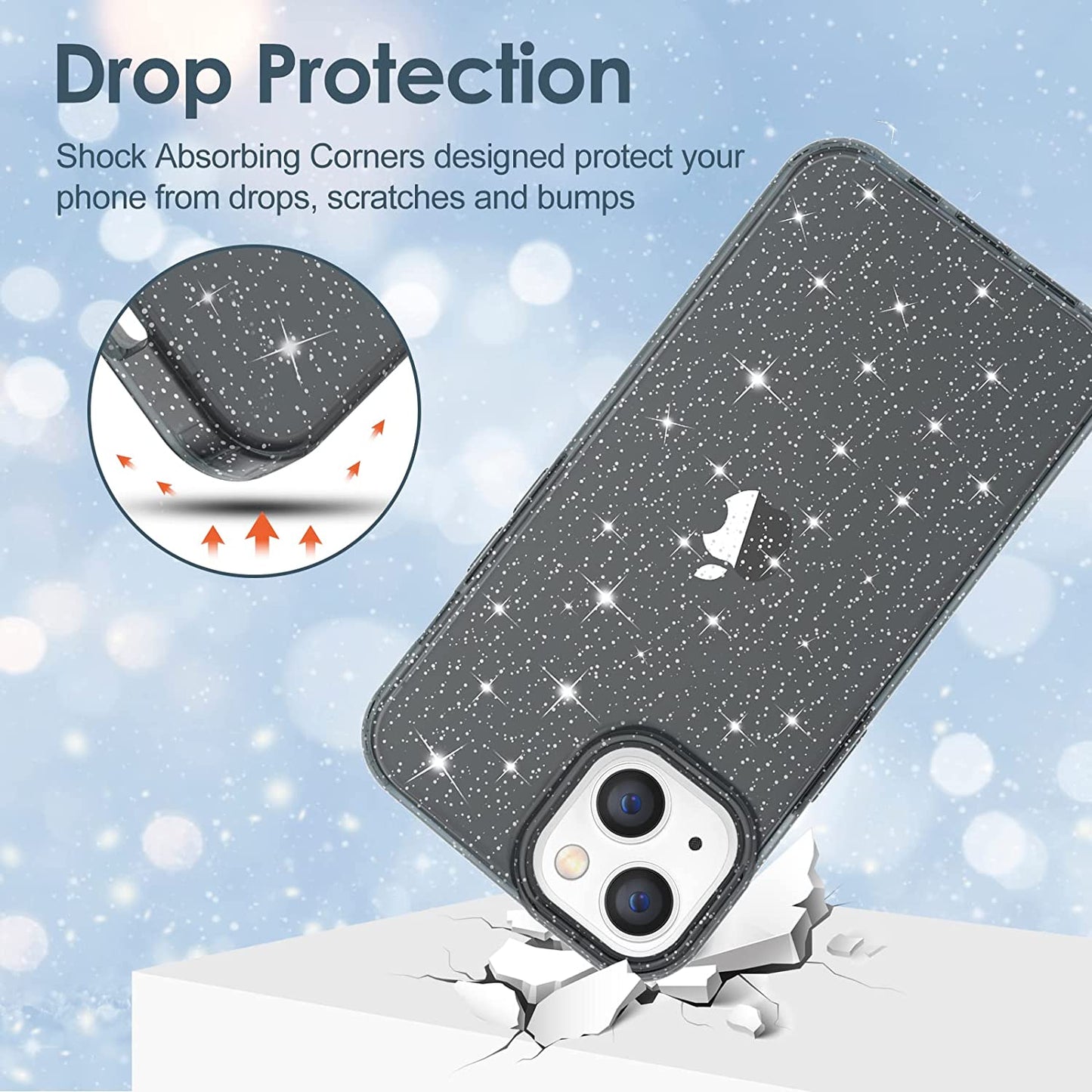 Hython Case for Iphone 14 Case Glitter, Cute Sparkly Clear Glitter Shiny Bling Sparkle Cover, Anti-Scratch Soft TPU Thin Slim Fit Shockproof Protective Phone Cases for Women Girls, Black Glitter  Hython   