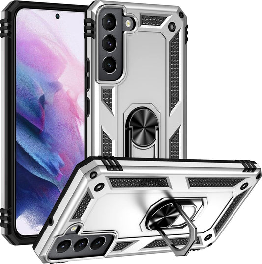 Military Grade Drop Impact for Samsung Galaxy S22 plus Case Galaxy S22+ plus 5G Case 360 Metal Rotating Ring Kickstand Holder Armor Heavy Duty Shockproof Case for Galaxy S22+ plus Phone Case (Silver)  Dionsibei   
