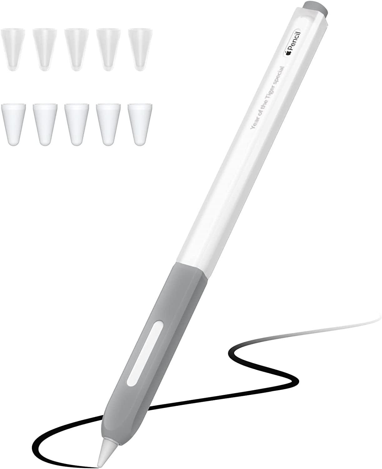 JOOSKO Pencil Case Compatible with Apple Pencil 2Nd Generation Cover Sleeve,Silicone Translucent Duotone，[With 10 Silicone Tip Cover],Support Magnetic Wireless Charging (Pink)  JOOSKO Gray  