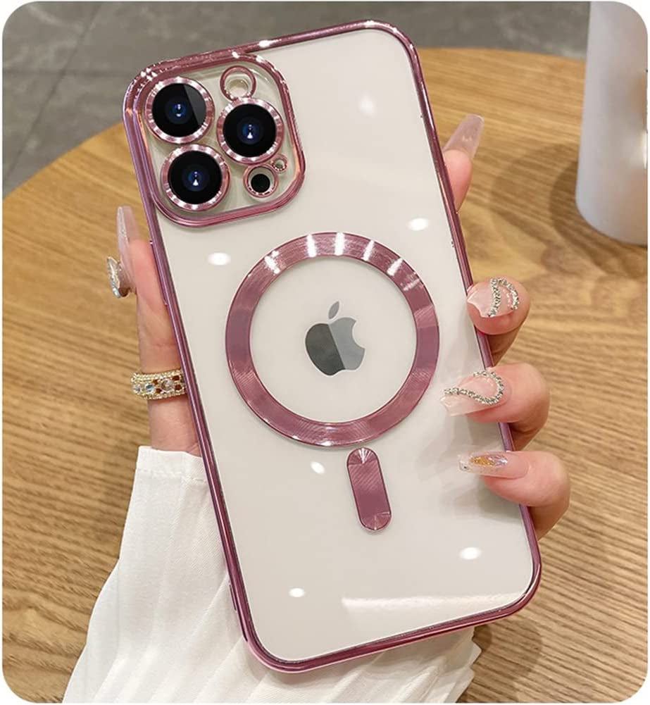 ZIYE Magnetic Case for Iphone 14 Pro Max Case [Compatible with Magsafe] Camera Lens Protector Plating Luxury Cover for Women Men Clear Soft TPU Shockproof Protective Phone Case - Purple  ZIYE Pink  