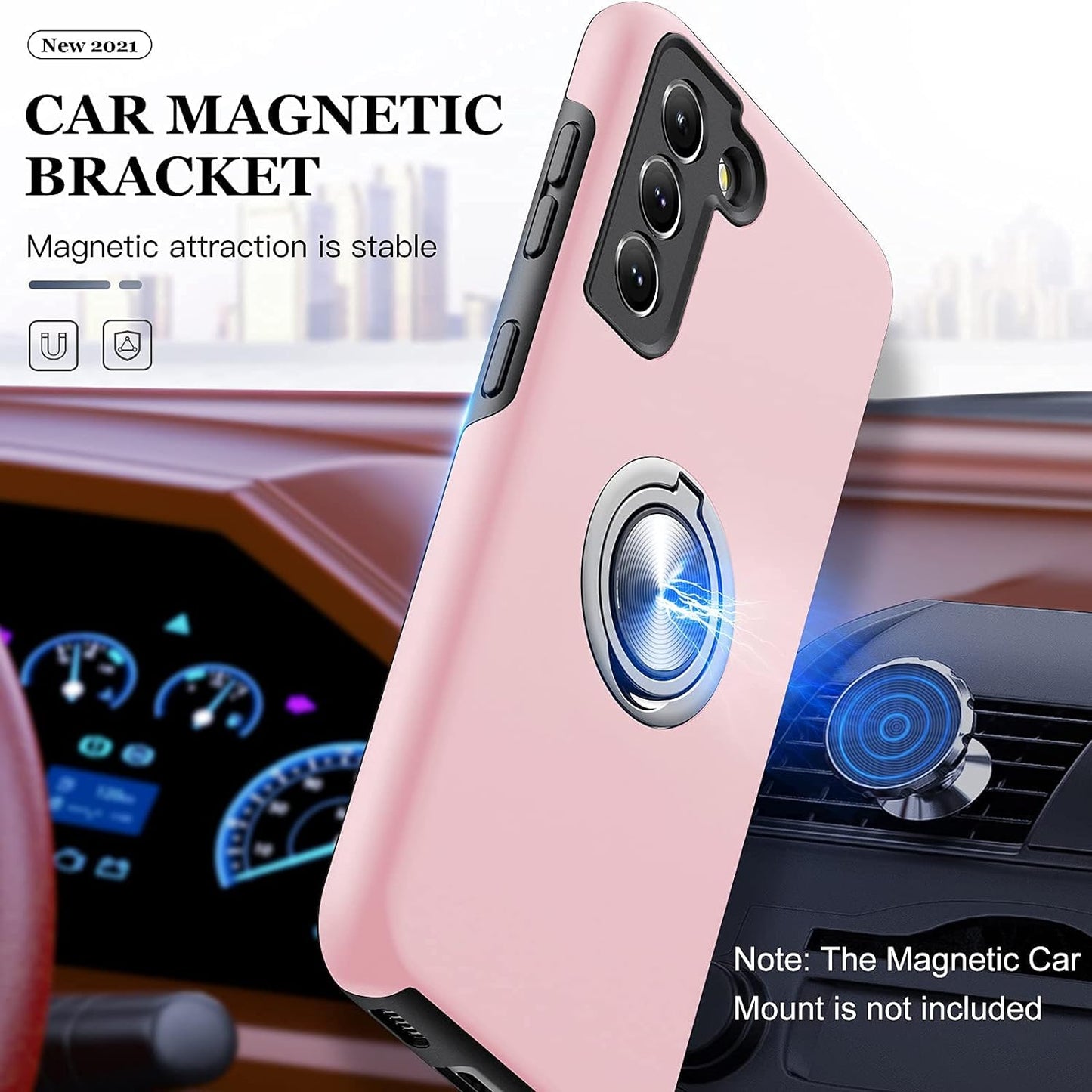 JAME Designed for Samsung Galaxy S21 Case (Not for S21 plus & S21 Ultra), Slim Tough Rugged Shockproof Protective Case with Metal Ring Kickstand for Samsung Galaxy S21 6.2 Inch, Pink  JAME   