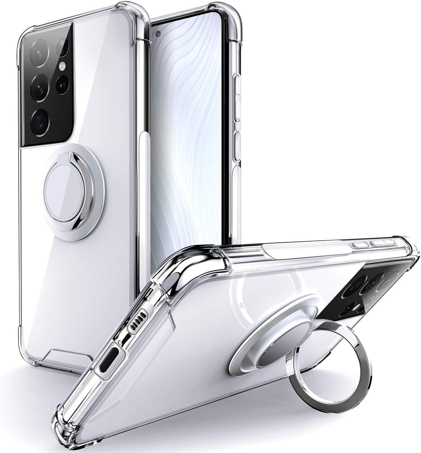 Silverback for Galaxy S21 Case Clear with Ring Kickstand, Protective Shock -Absorbing Bumper Shockproof Phone Case for Samsung Galaxy S21 5G -Clear  Silverback inc Clear -Galaxy S21 Ultra  