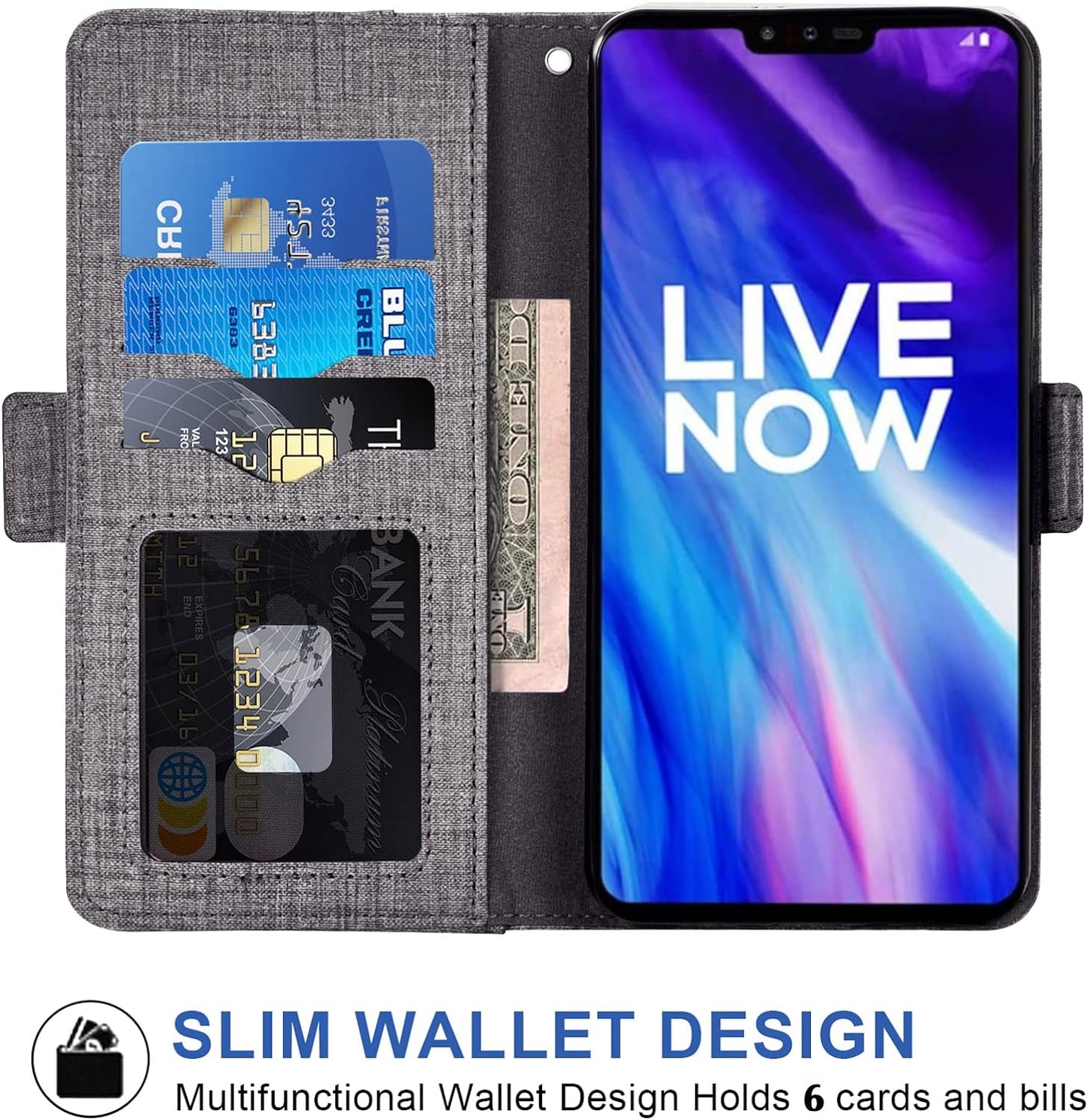 Asuwish Compatible with LG V40 Thinq Wallet Case Tempered Glass Screen Protector and Flip Cover Card Holder Stand Cell Phone Cases for LGV40 Storm V 40 Thin Q V40Thinq LG40 40V 40Thinq Women Men Gray  NSS   