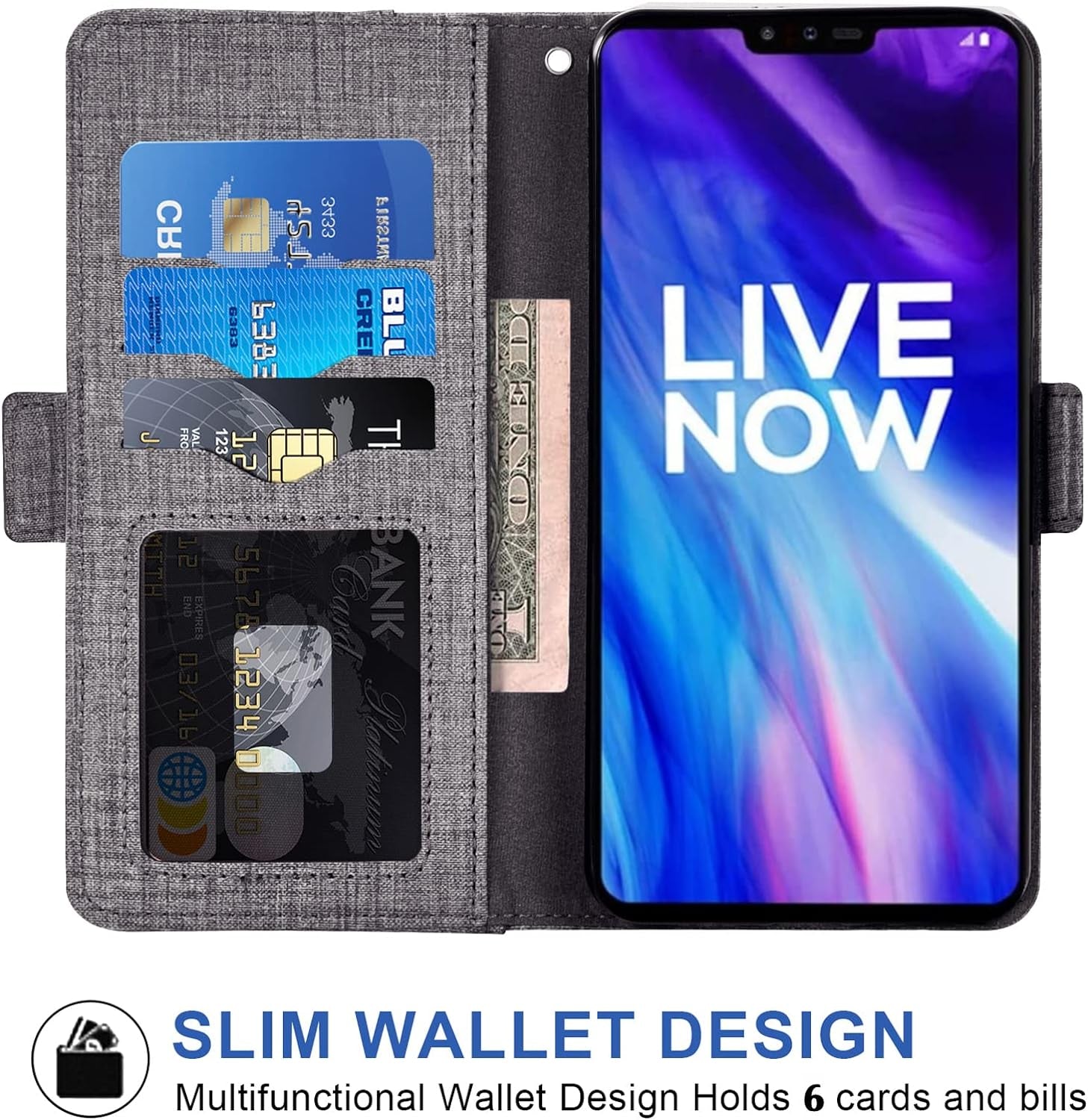 Asuwish Compatible with LG V40 Thinq Wallet Case Tempered Glass Screen Protector and Flip Cover Card Holder Stand Cell Phone Cases for LGV40 Storm V 40 Thin Q V40Thinq LG40 40V 40Thinq Women Men Gray  NSS   