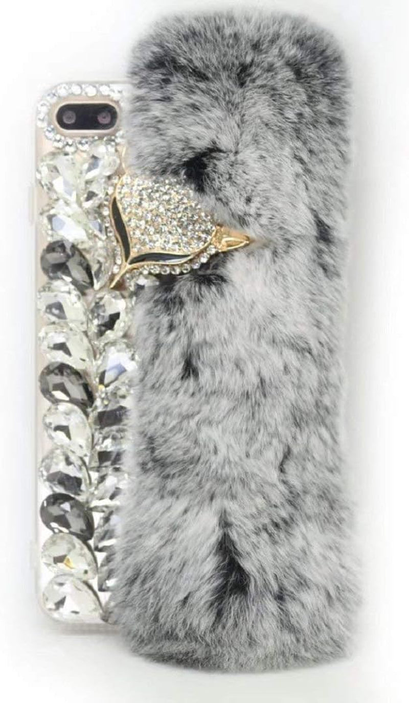 Case for LG G8 Thinq, 3D Handmade Luxury Fox Head Fluffy Rabbit Fur Sparkle Stunning Stones Crystal Rhinestone Bling Diamond Glitter Case for LG G8 Thinq (Q03)  RB-CASE Q06 Lg G8 Thinq 