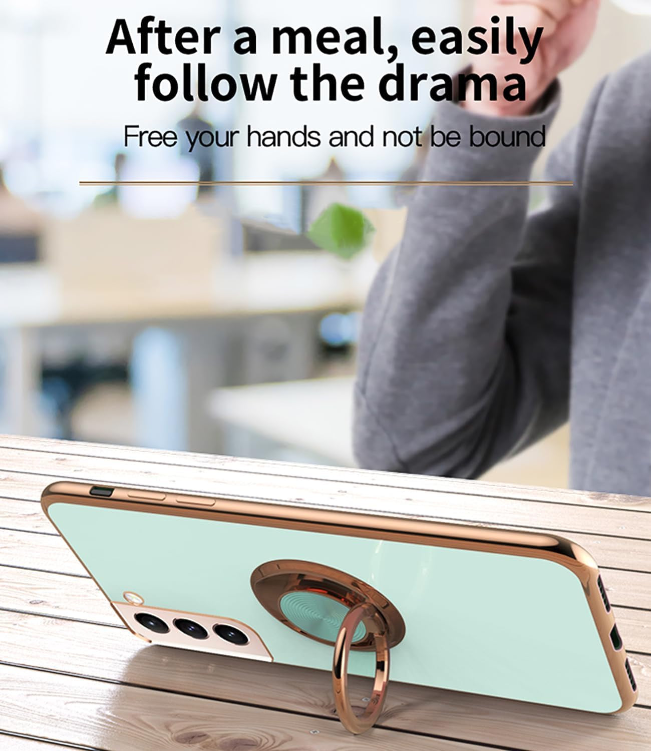 ZOEVEES for Samsung Galaxy S21 plus 5G Case, with 2 Screen Protector, Built-In 360° Ring Holder Magnetic Stand, Luxury Electroplated Plating Edge Shockproof Protective Phone Cover, Gray  ZOEVEES   