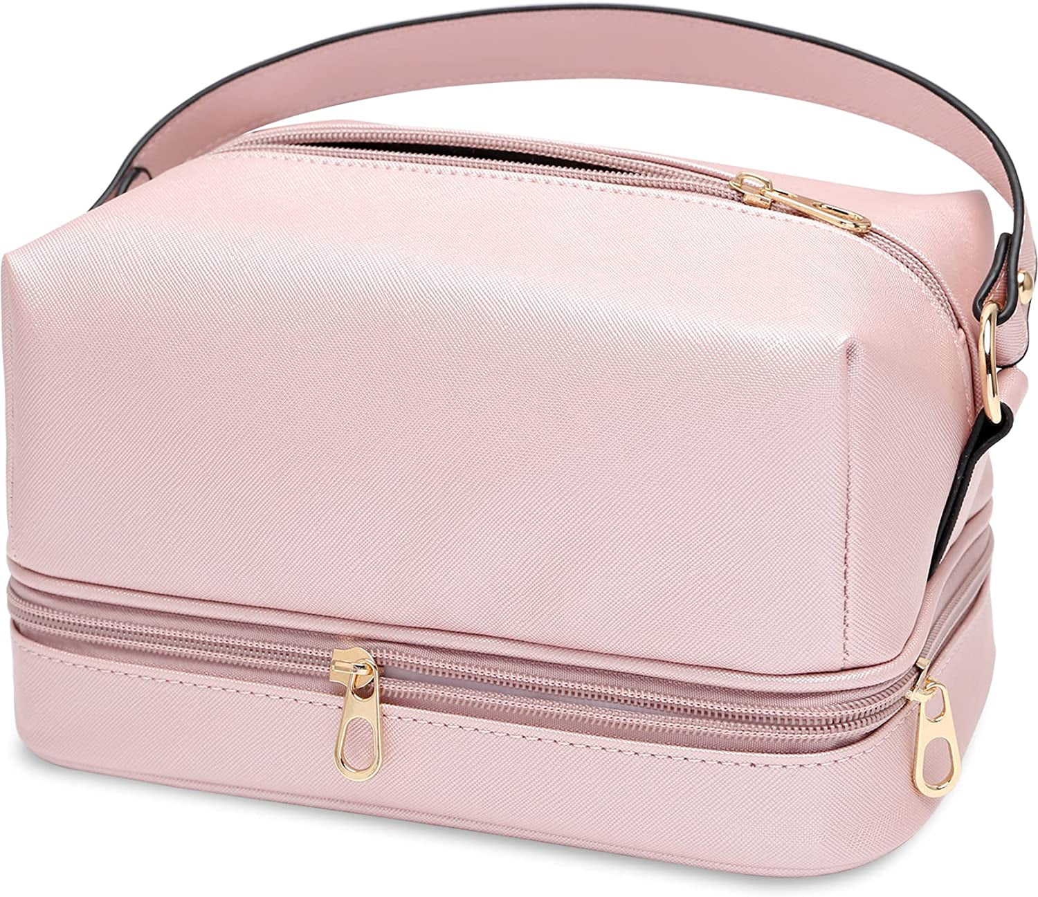 Makeup Bag,Leather Double Layer Large Makeup Organizer Bag,Travel Accessories Dorm Room Essentials Toiletry Bag for Women,Travel Essentials Cosmetic Bag Makeup Case,Mothers Day Gifts Graduation Gifts  365park 5-Pink  