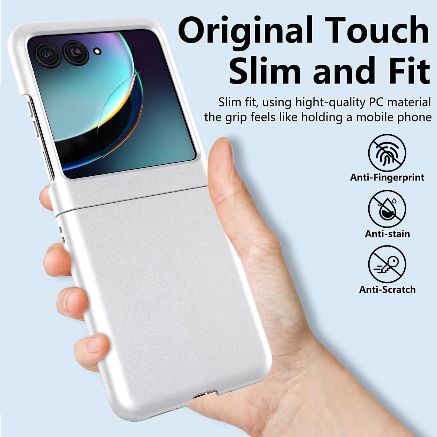 Redluckstar Case for Motorola Razr plus 2023,Thin Slim Fit Matte PC with Non-Slip Full-Body Protection Built in Screen Protection Phone Cover for Moto Razr+ 2023 (Silver+Built in Screen Protector)  redluckstar   