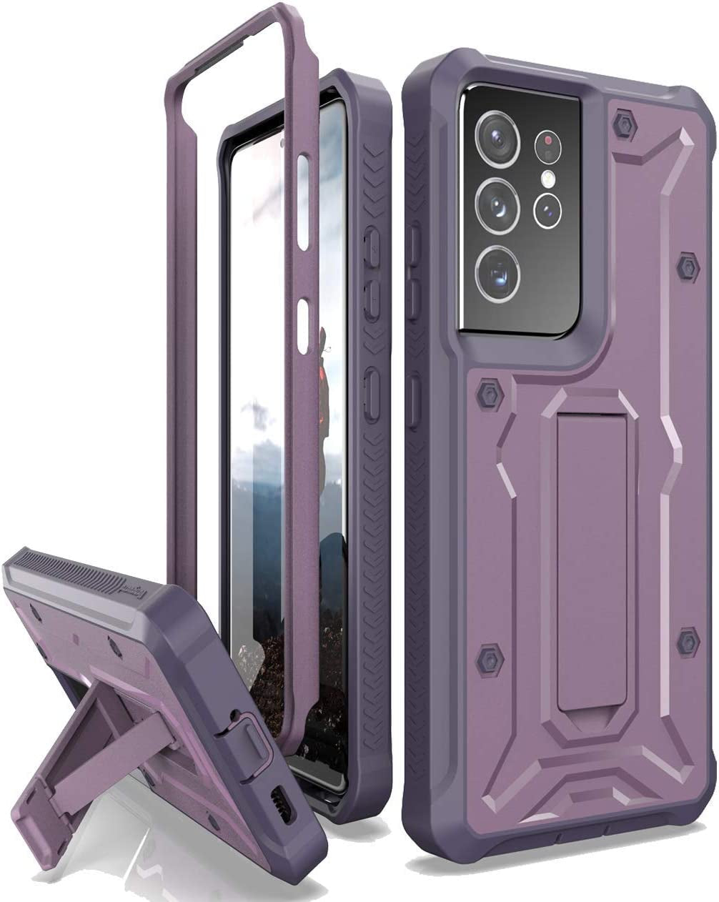 Armadillotek Vanguard Compatible with Samsung Galaxy S21 Ultra Case, Military Grade Full-Body Rugged with Built-In Kickstand [Screenless Version] - Black  ArmadilloTek   