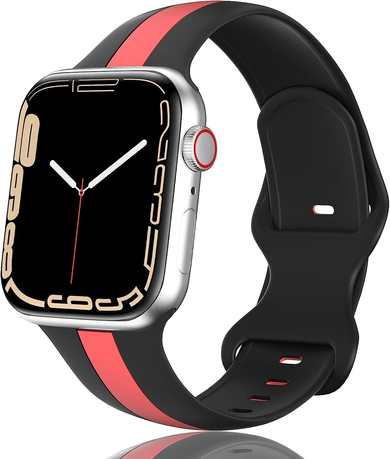 Designer Apple Watch Band 38Mm 40Mm 41Mm 42Mm 44Mm 45Mm for Women Men Silicone Sport Replacement Watch Bands Breathable Soft Strap Wristband for Iwatch Series SE 7 6 5 4 3 2 1  HONEYBABY BlackRed 38mm/40mm/41mm 