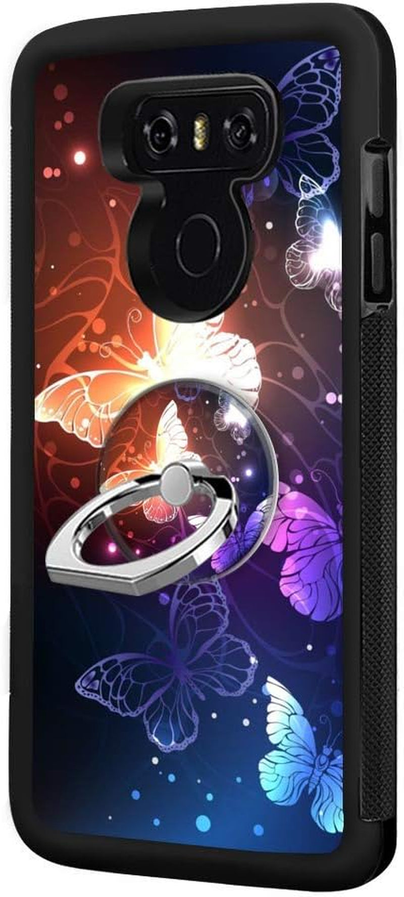 Designed for LG G6 Case,Silicone Slim Shockproof Phone Case with Metal Finger Ring Clasp Suitable for Men and Women, Butterfly  YQCi Butterfly  